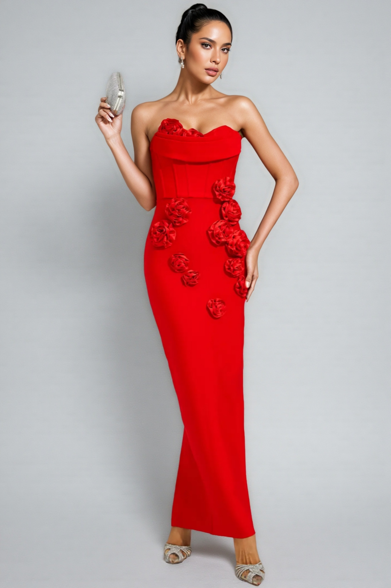Janka Red Rose Off Shoulder Maxi Dress
