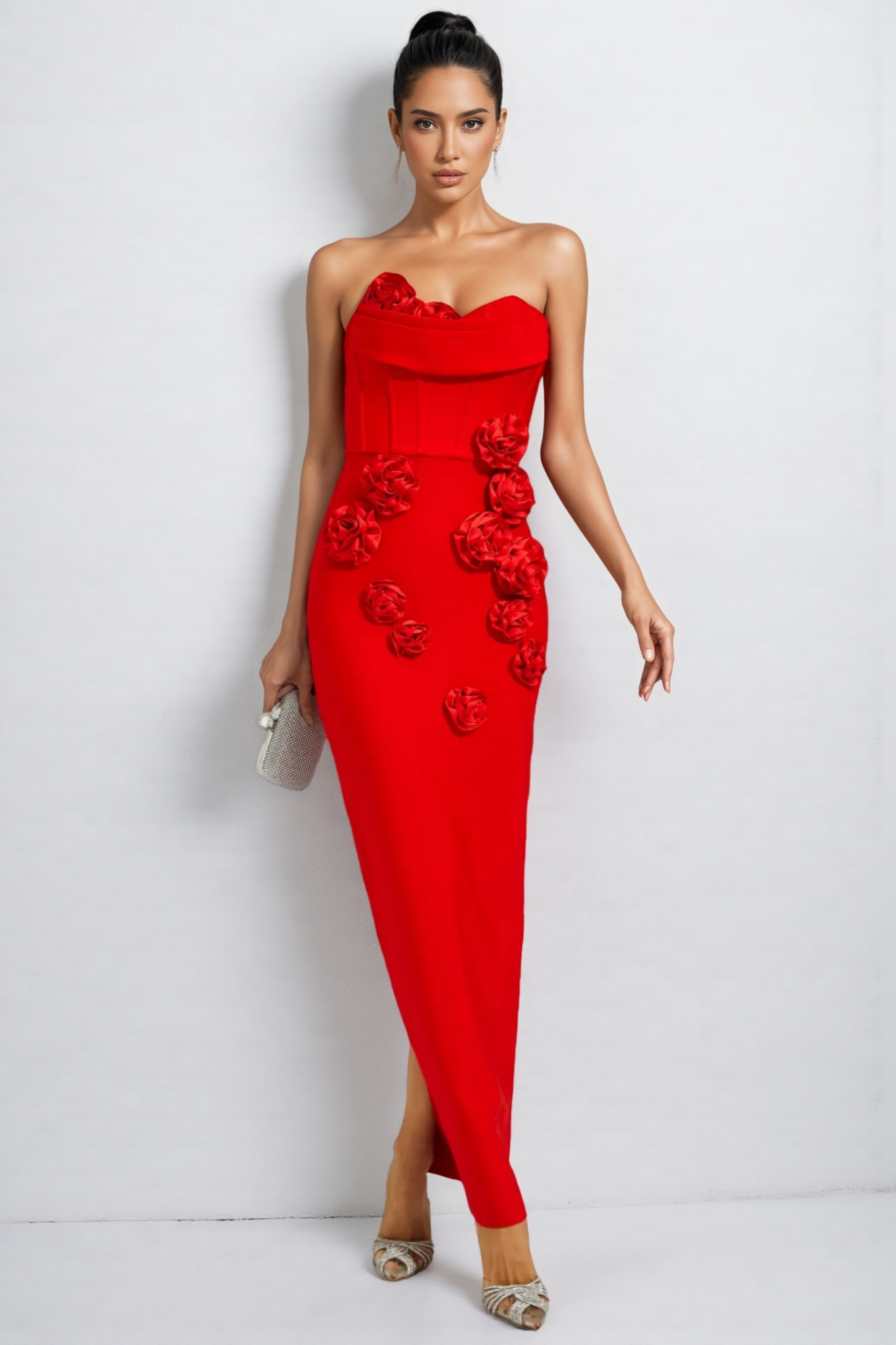 Janka Red Rose Off Shoulder Maxi Dress