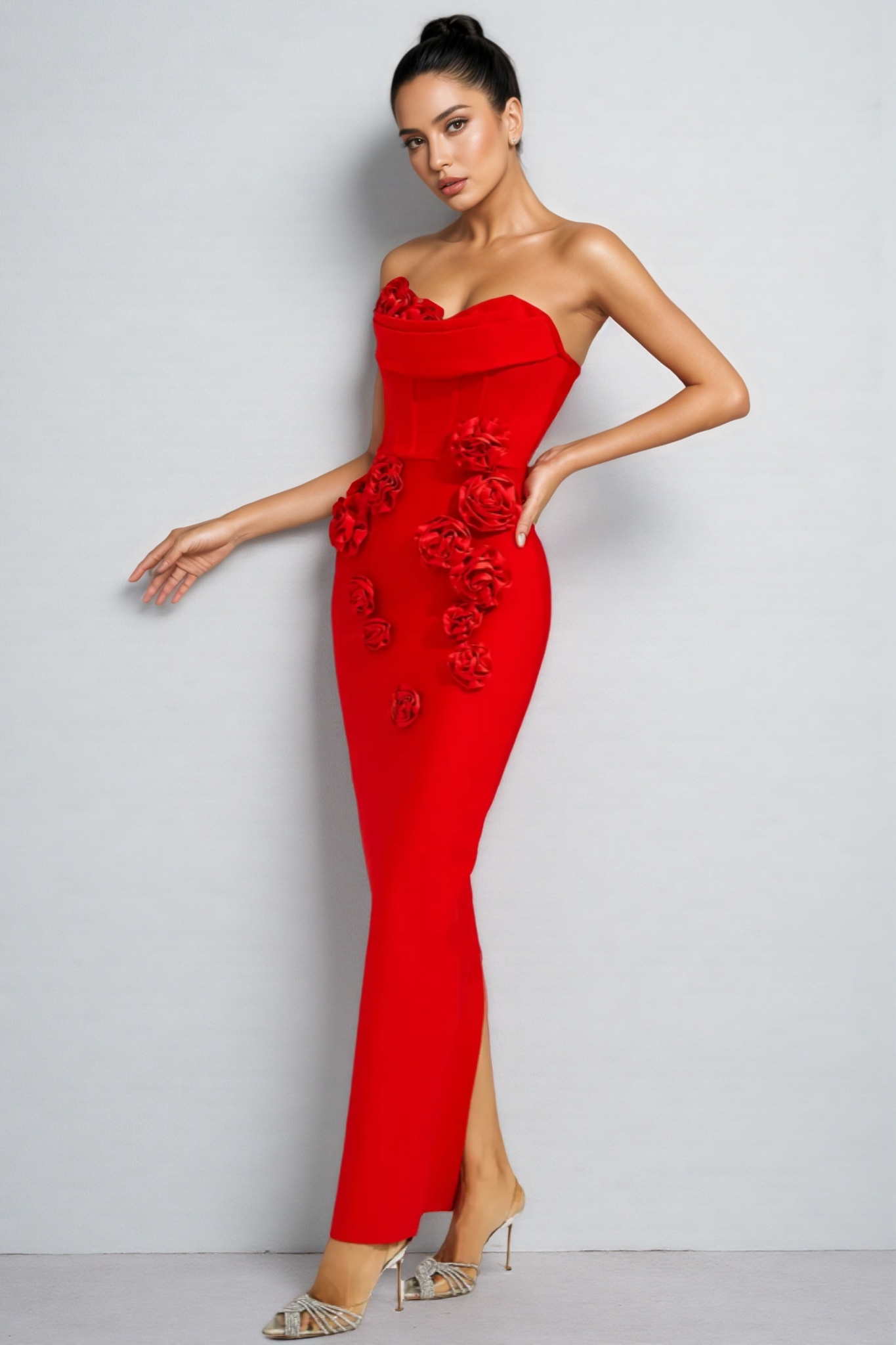 Janka Red Rose Off Shoulder Maxi Dress