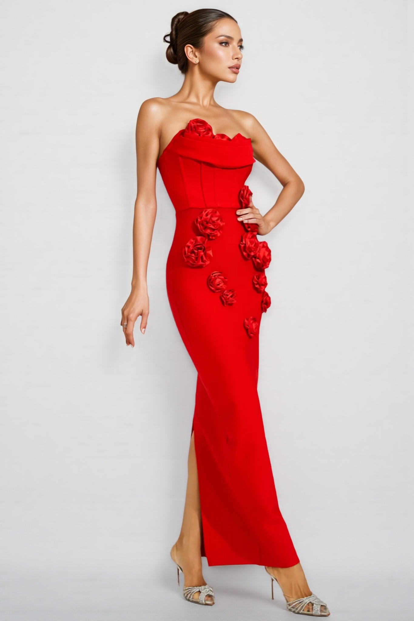 Janka Red Rose Off Shoulder Maxi Dress