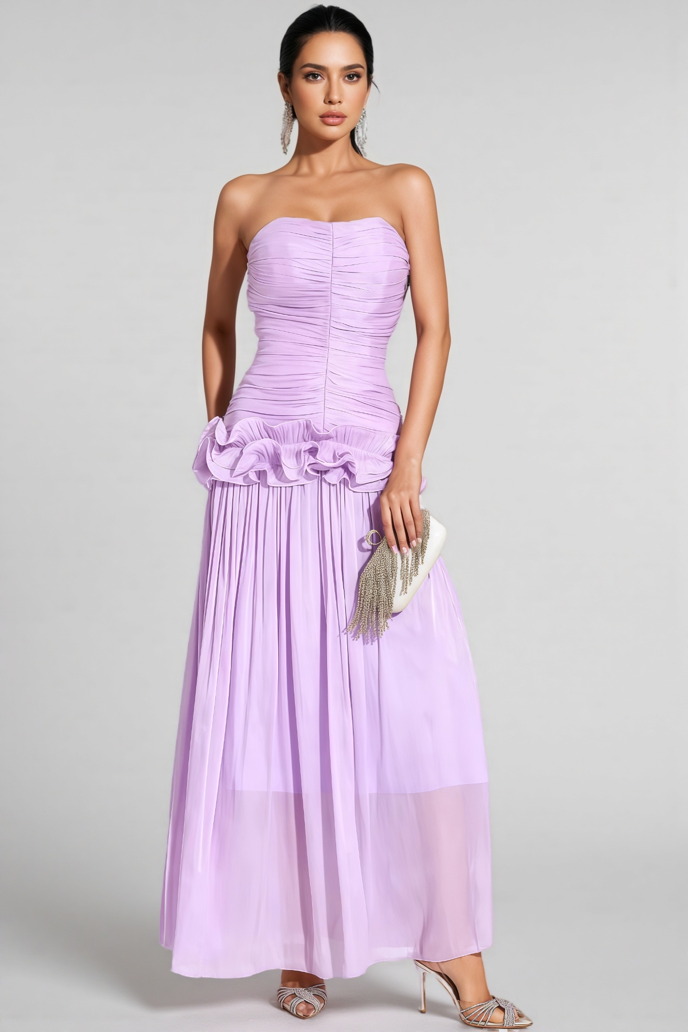 Noemie Purple Off Shoulder Ruffled Maxi Dress