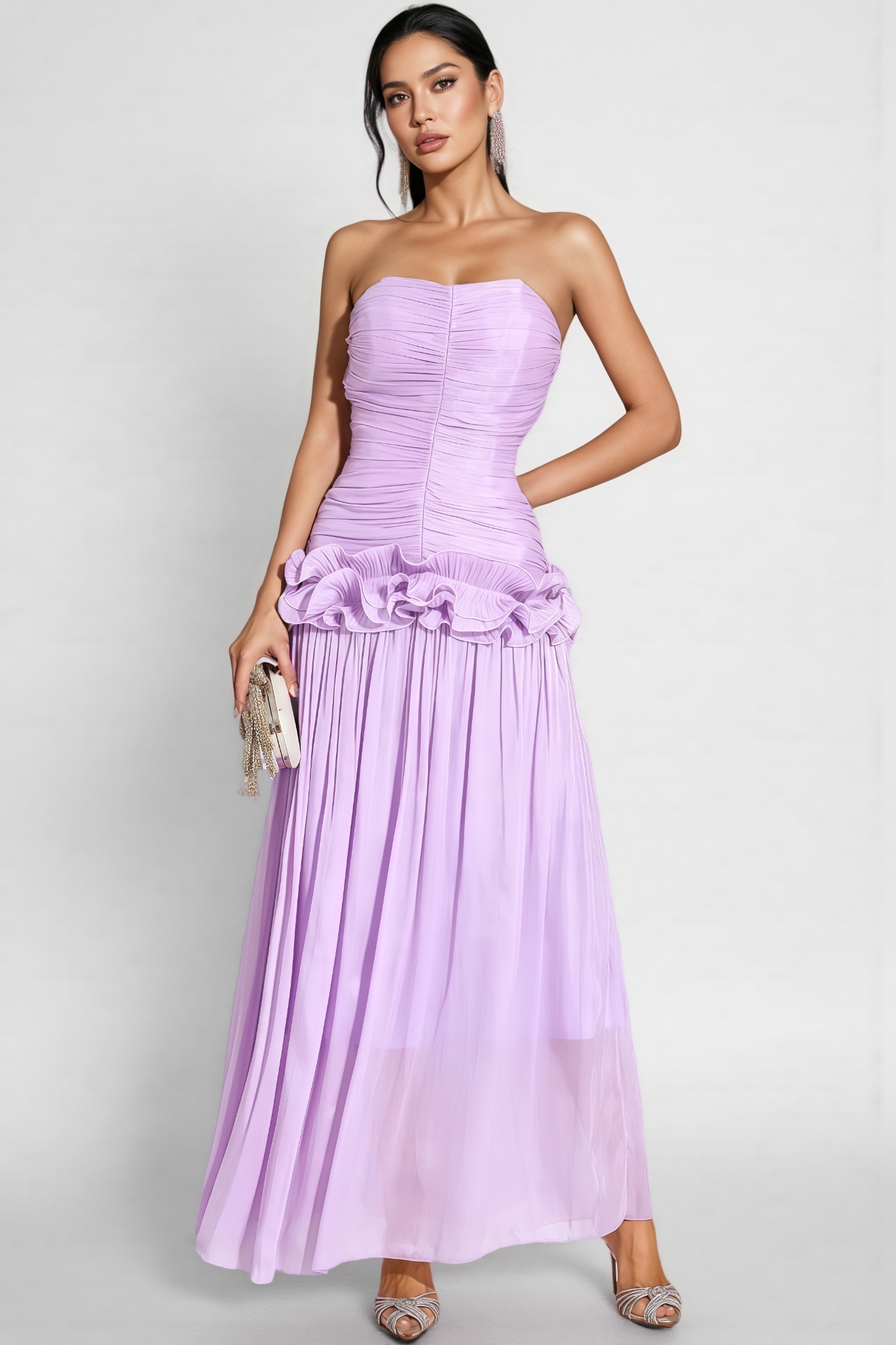 Noemie Purple Off Shoulder Ruffled Maxi Dress