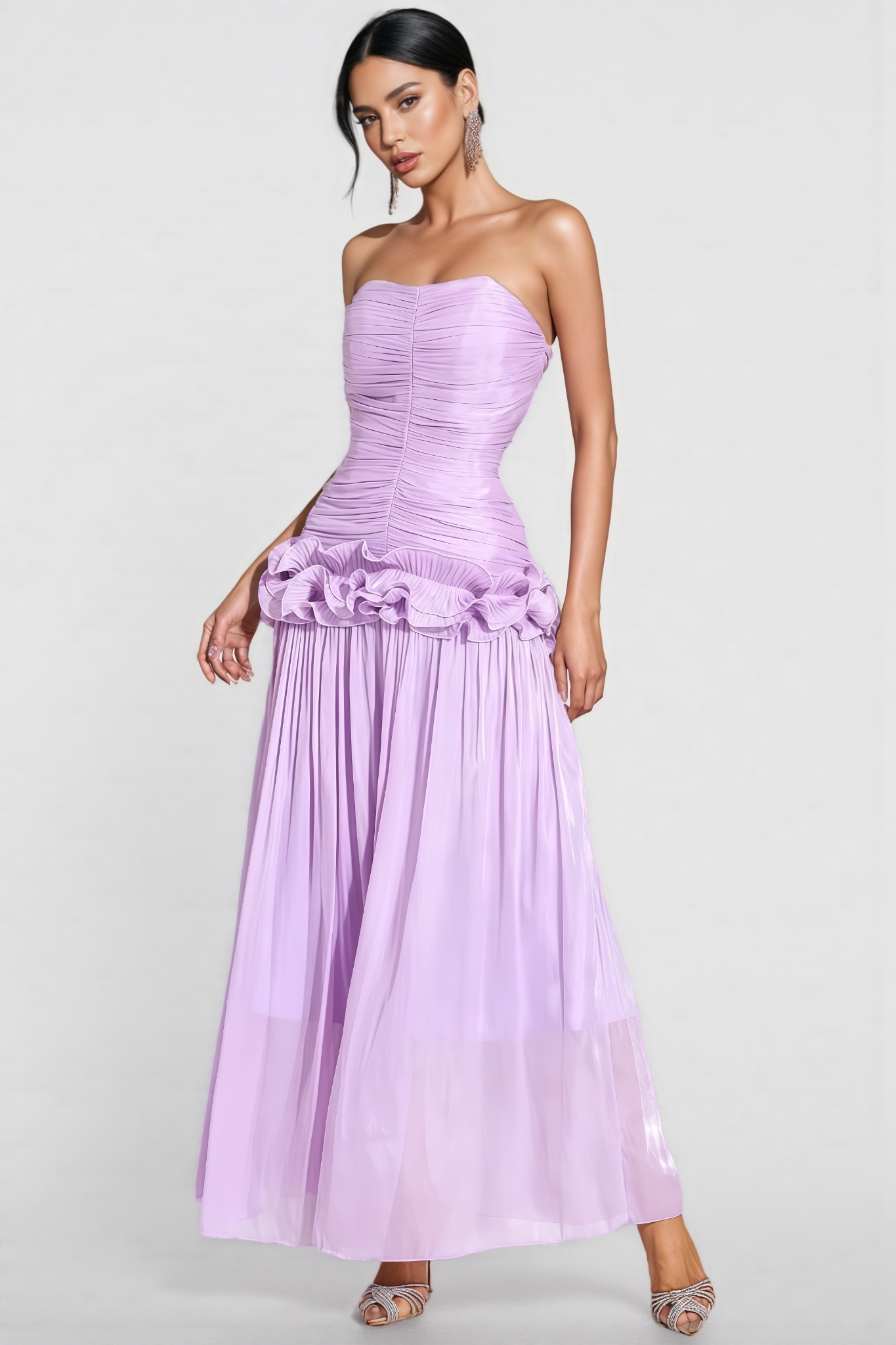 Noemie Purple Off Shoulder Ruffled Maxi Dress
