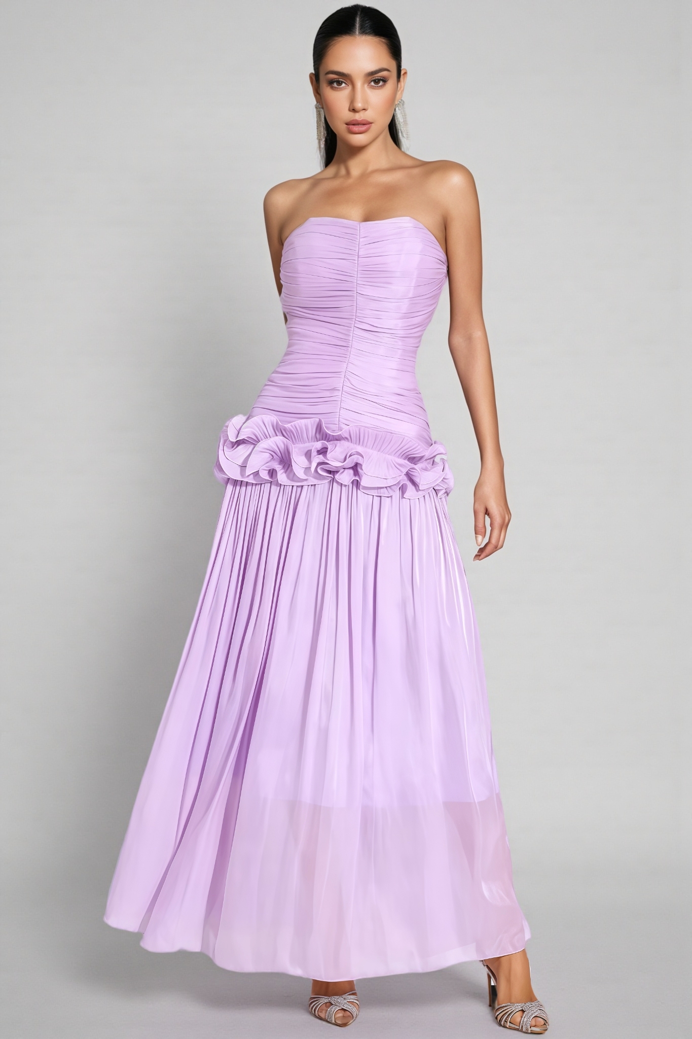 Noemie Purple Off Shoulder Ruffled Maxi Dress