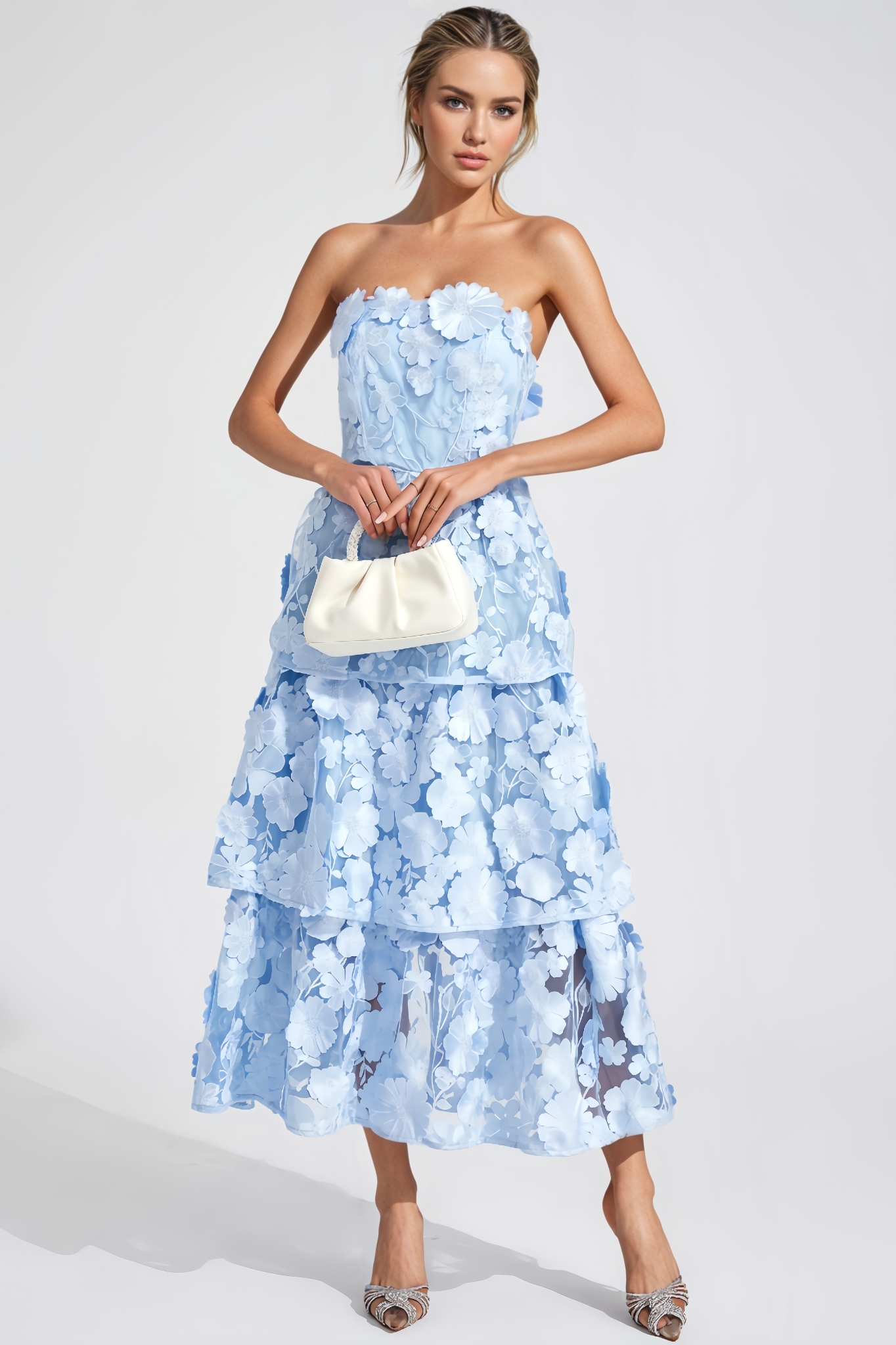 Quin Blue Flower Off Shoulder Midi Dress