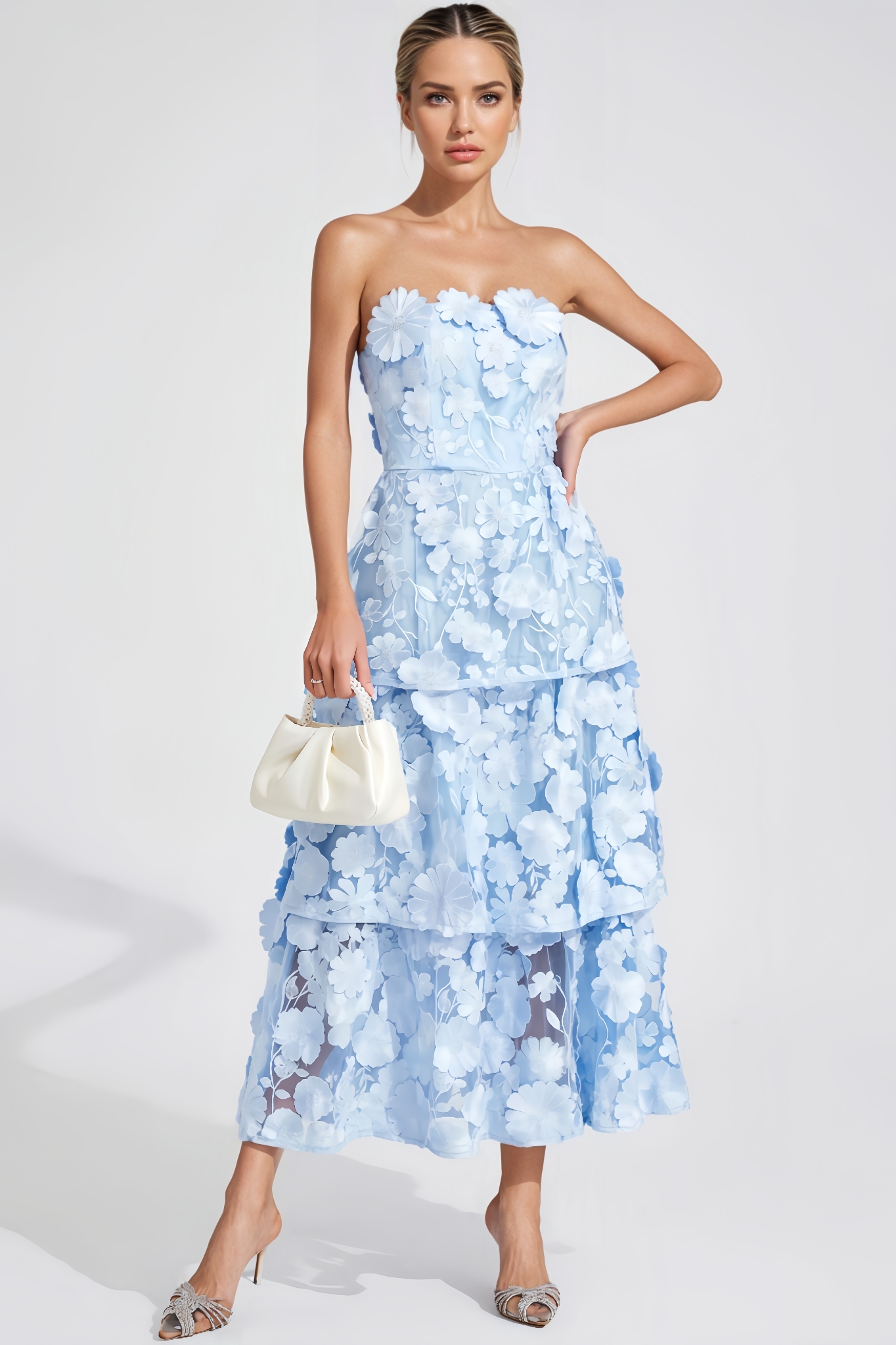 Quin Blue Flower Off Shoulder Midi Dress