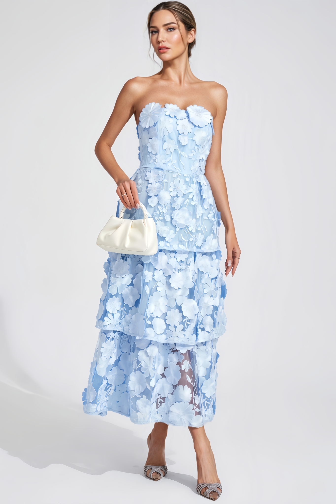 Quin Blue Flower Off Shoulder Midi Dress