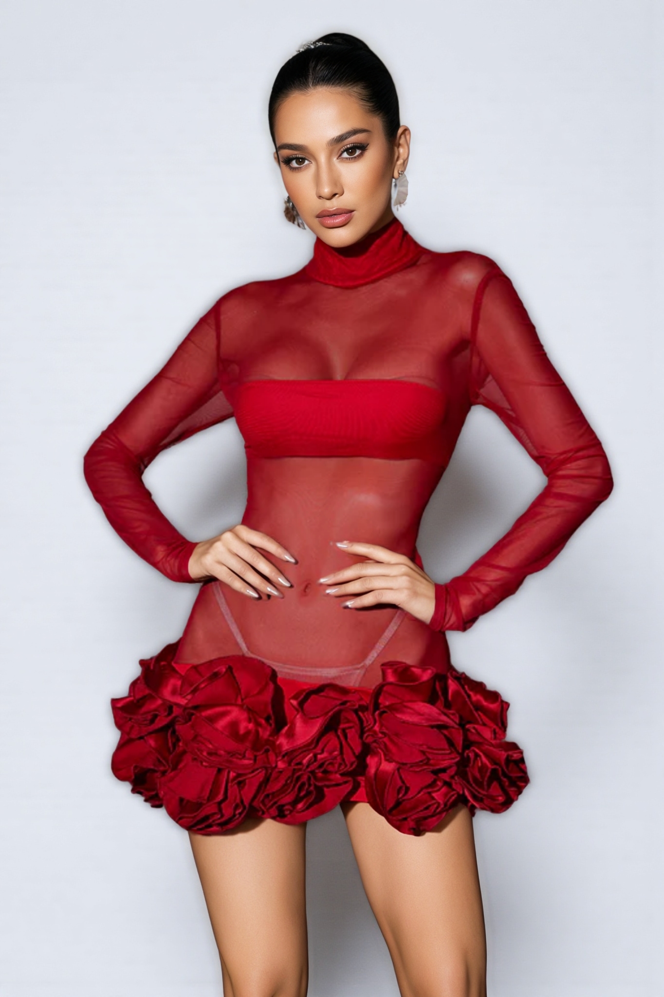 Percival Long Sleeve Flower Mesh Mini Dress