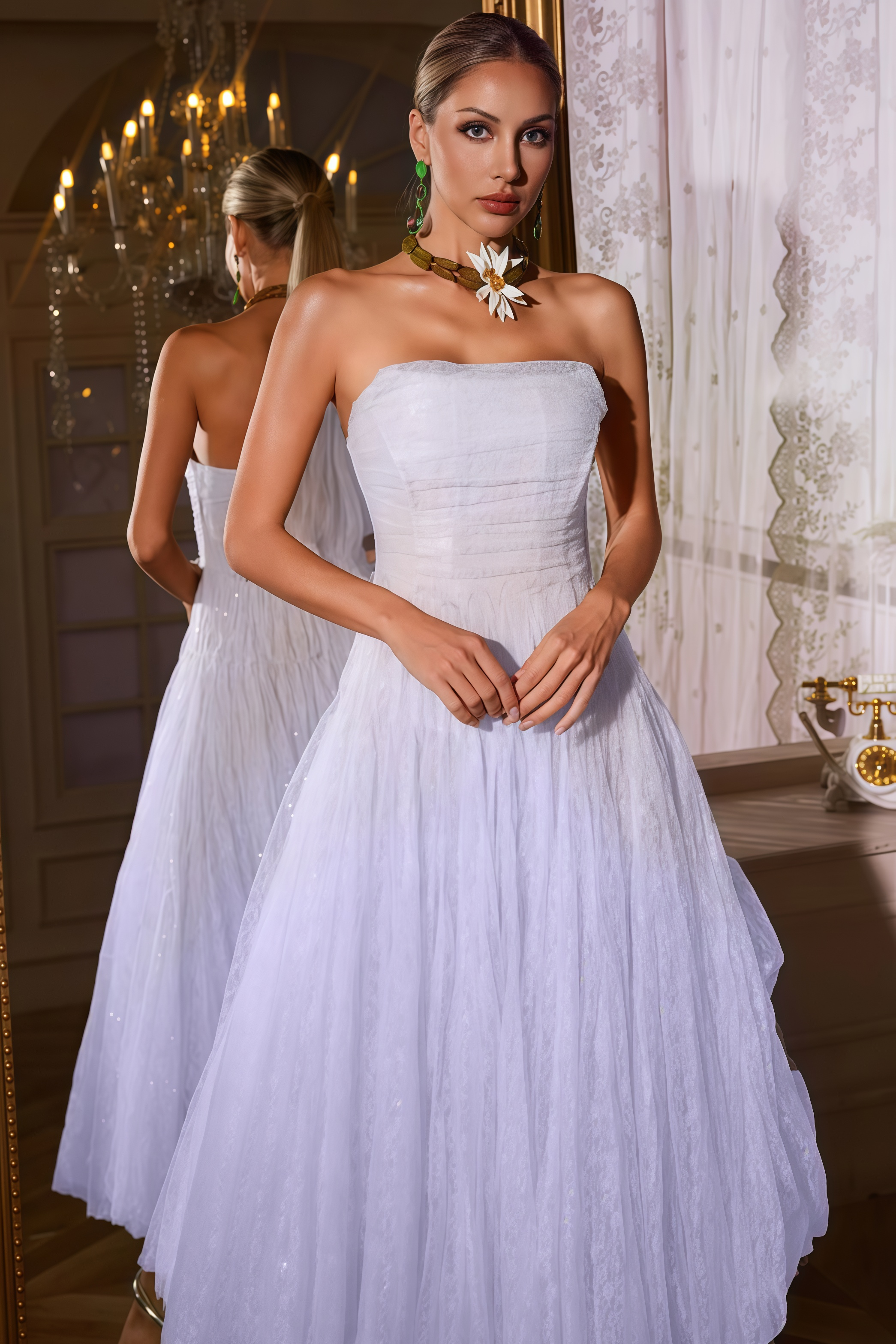 Perikt Purple Strapless Ruched Mesh Midi Dress