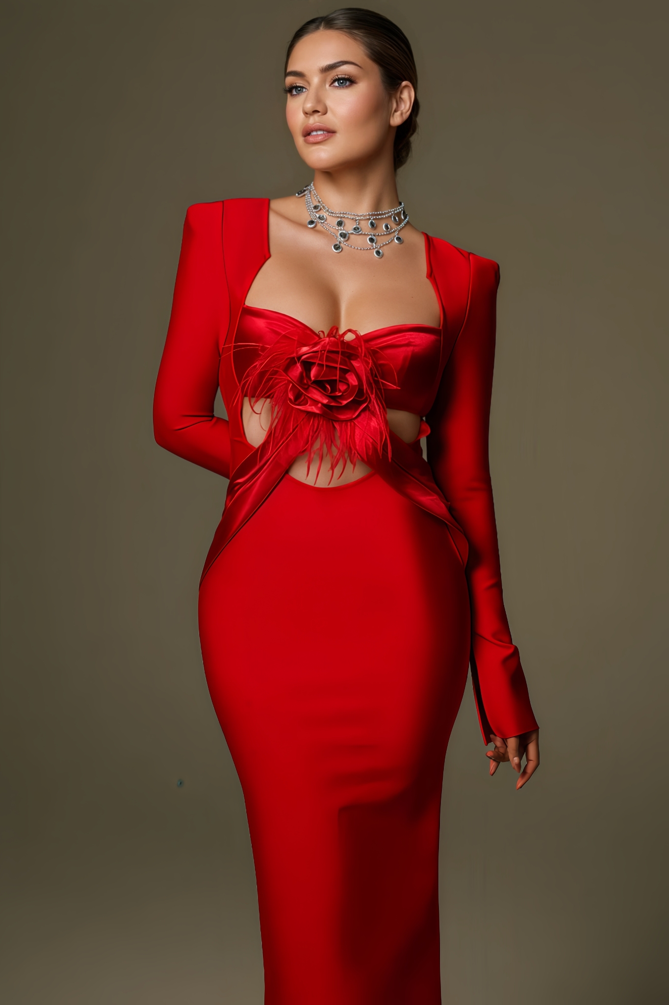 Jovik Flower Fringe Bandage Maxi Dress