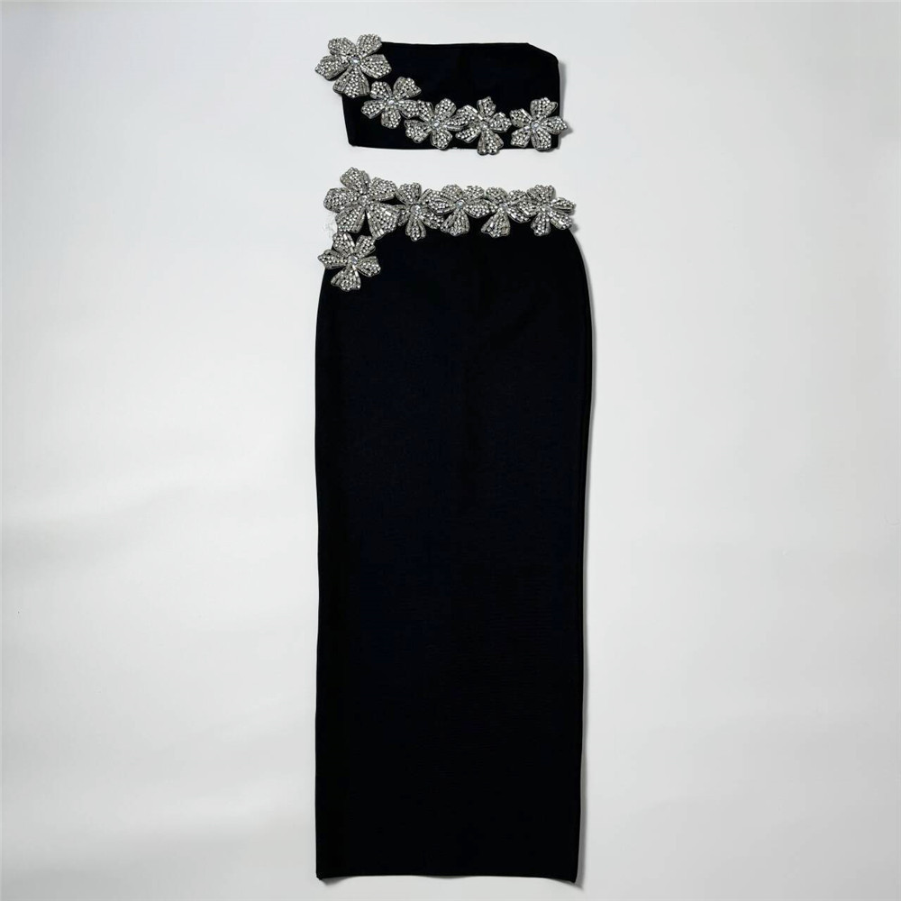 Diamanté Bustier Blouse Half Maxi Dress Set