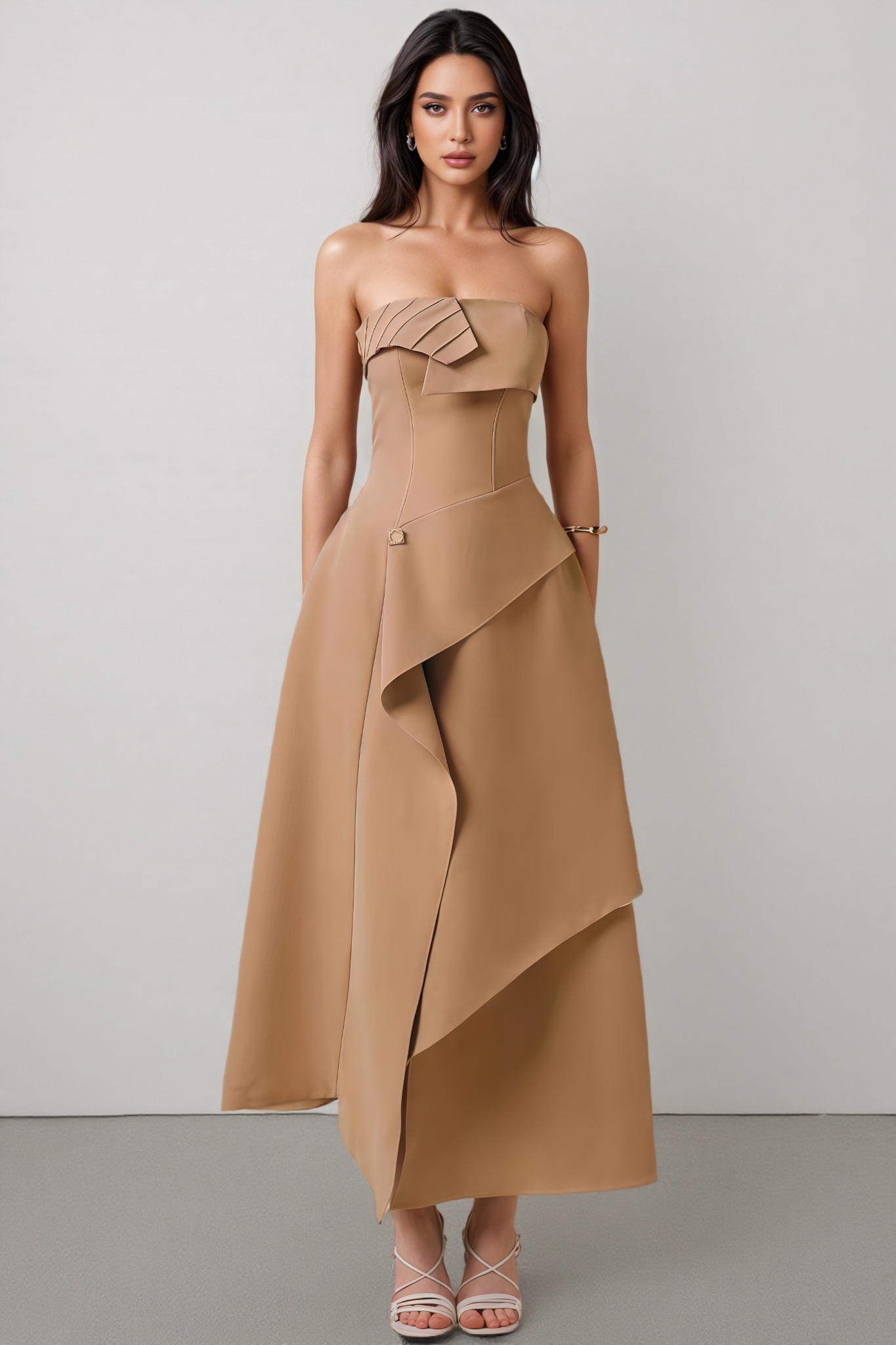 Harkp Irregular Strapless Maxi Dress