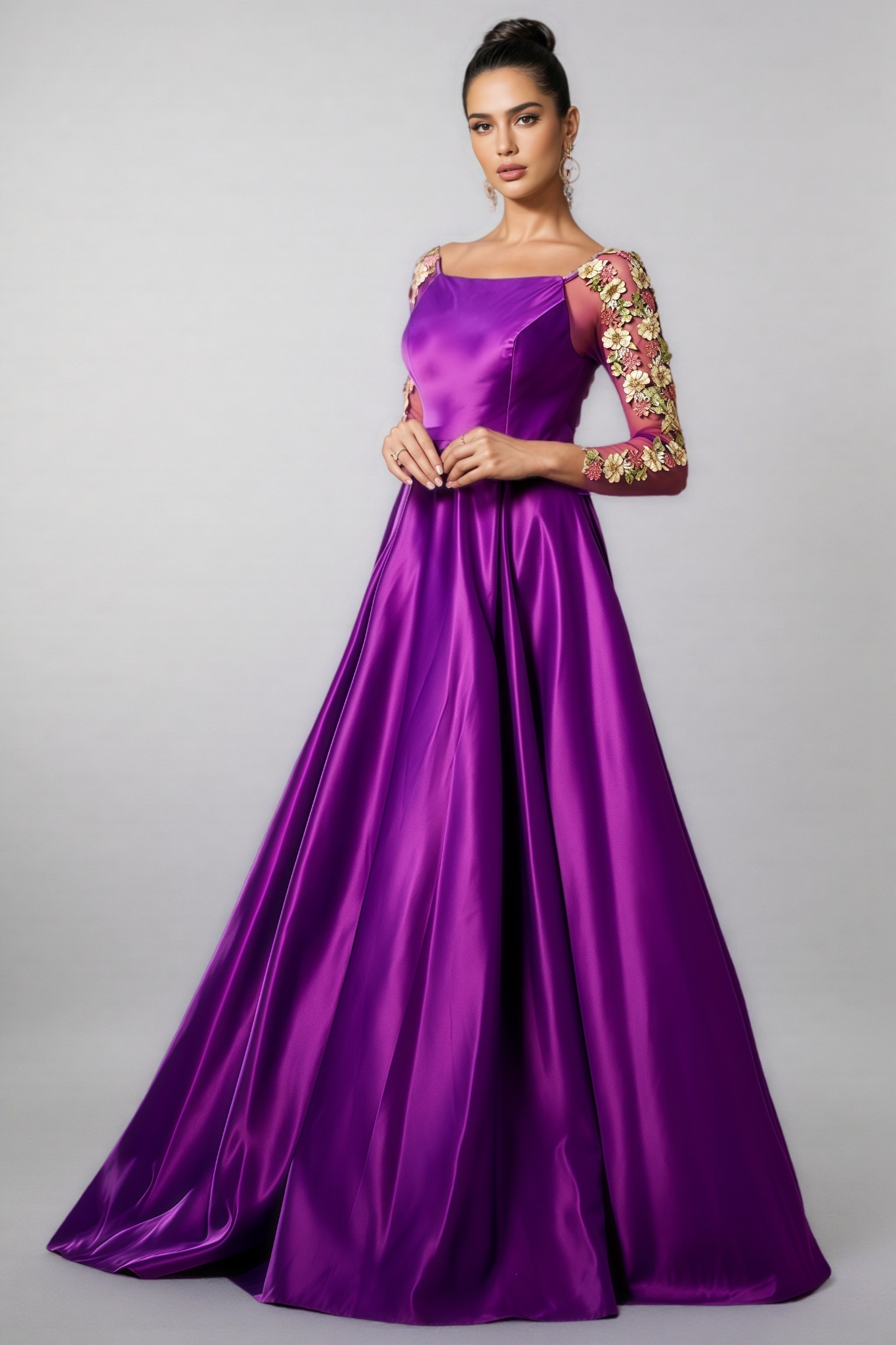 Eira Long Sleeve Applique Maxi Dress 