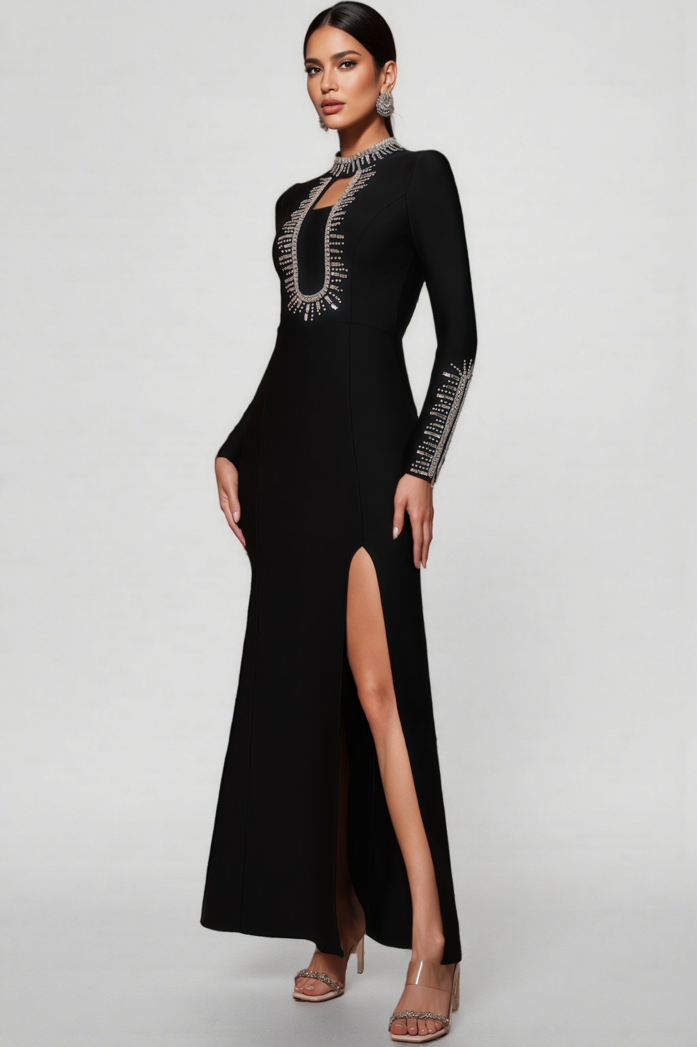 Nyred Black Sequined High Split Maxi Dress