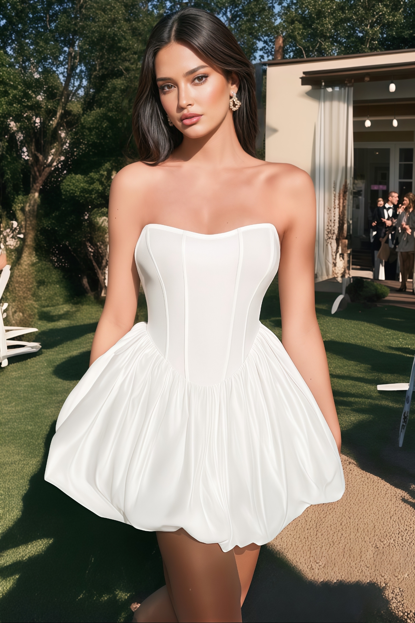 Wynna Fishbone Sheath Puff Mini Dress 