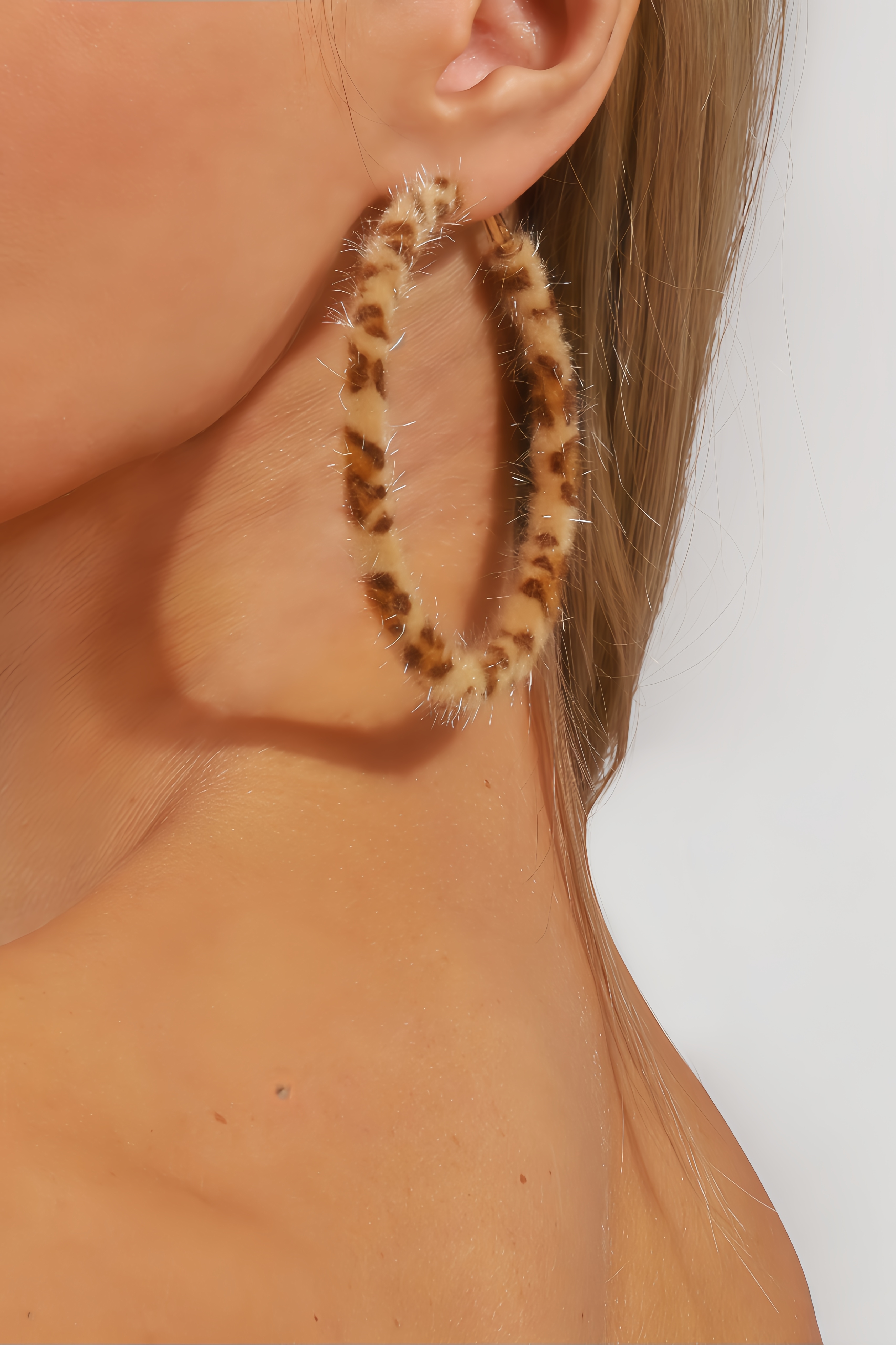 Kara Faux Fur Leopard Print Geometric Hoop Earrings