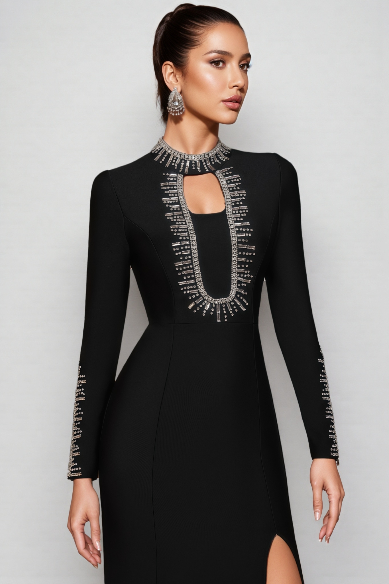 Nyred Black Sequined High Split Maxi Dress