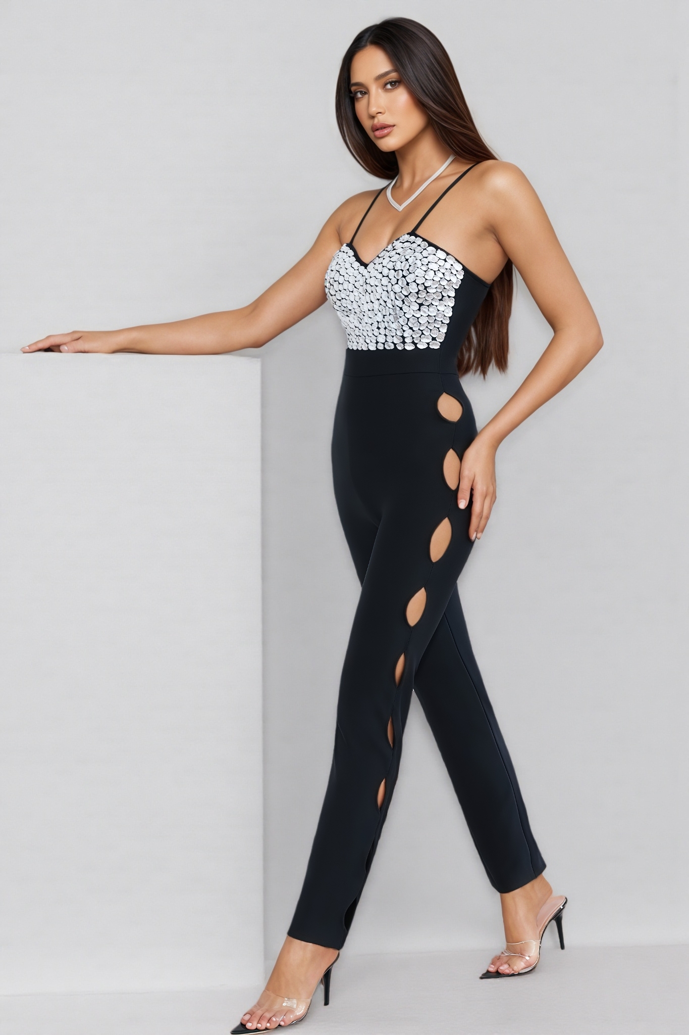 Aziele Black High Waist Glitter Jumpsuit