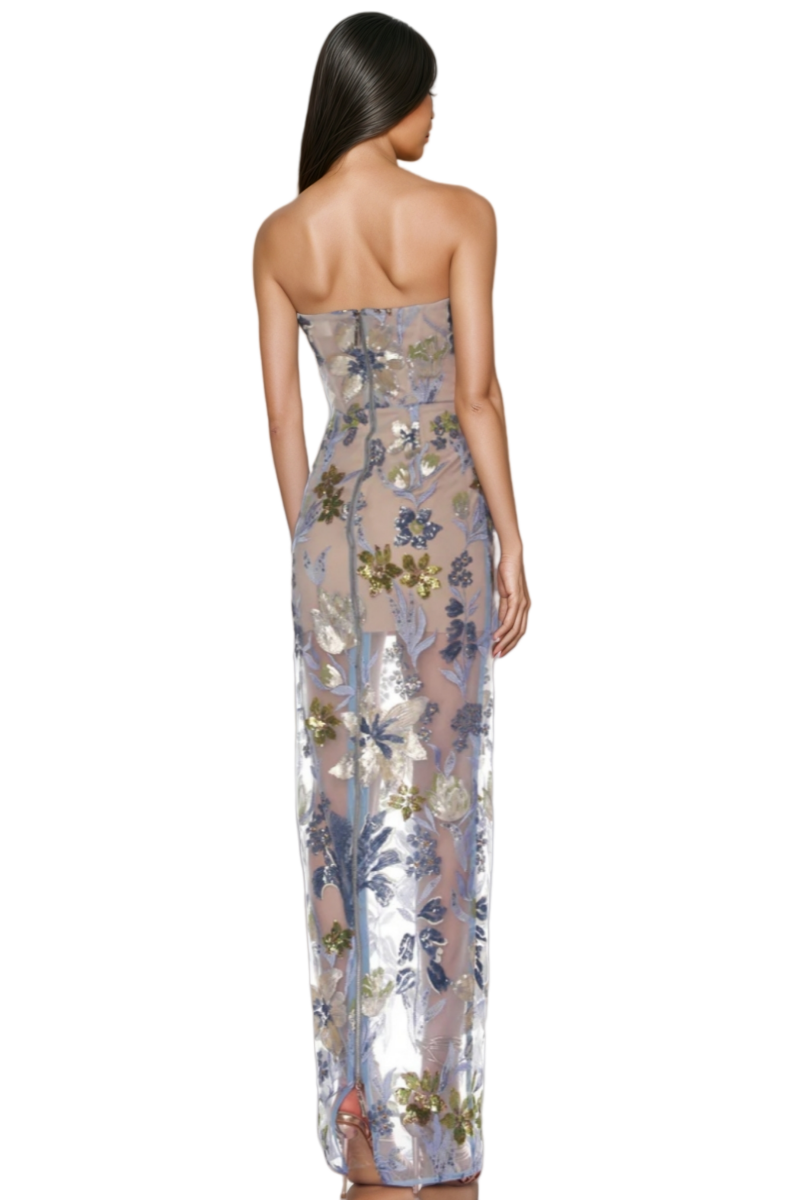 Waylen Blue Embroidered Maxi Dress