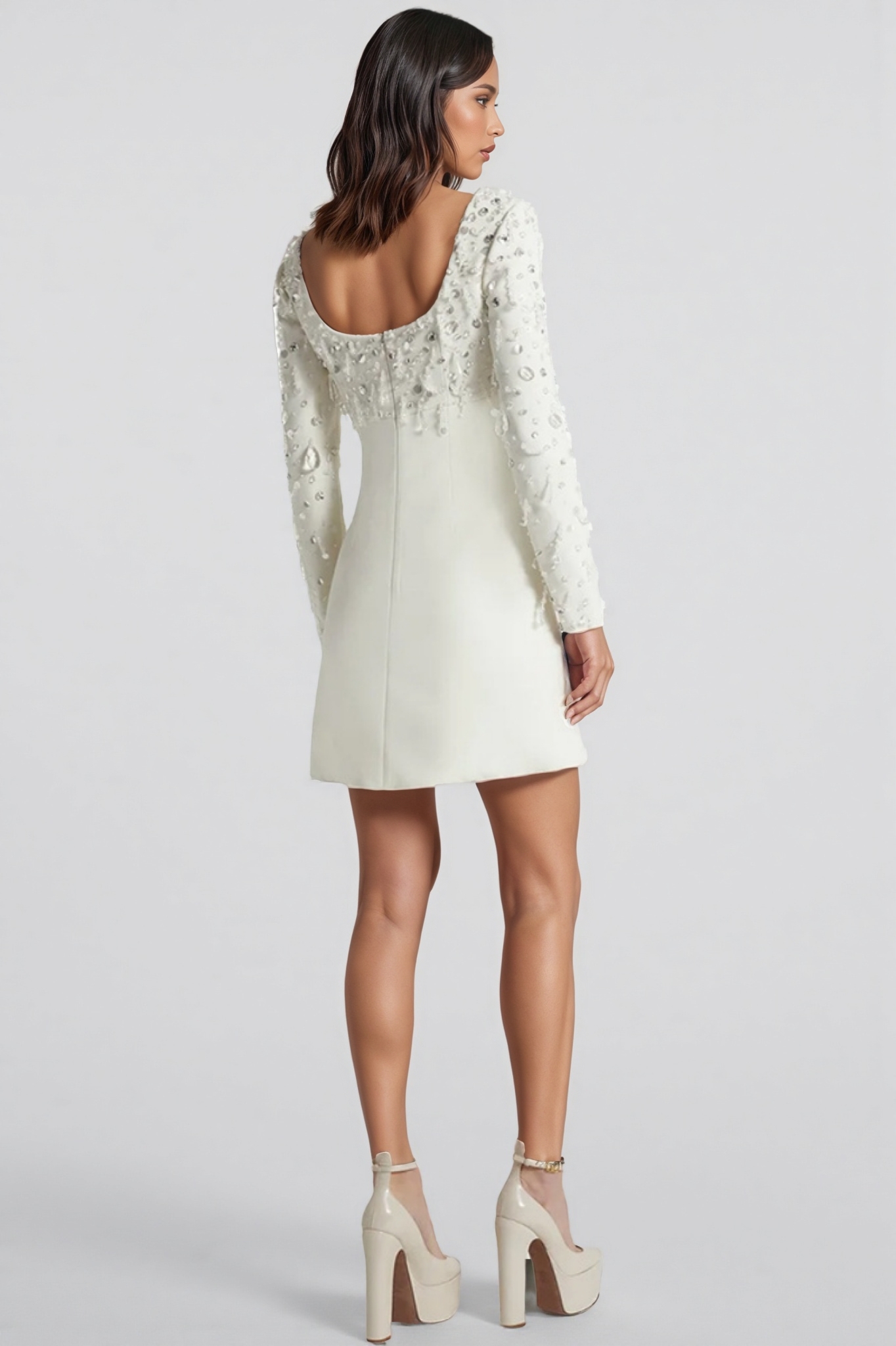 Owenfe White Beaded Diamond Mini Dress