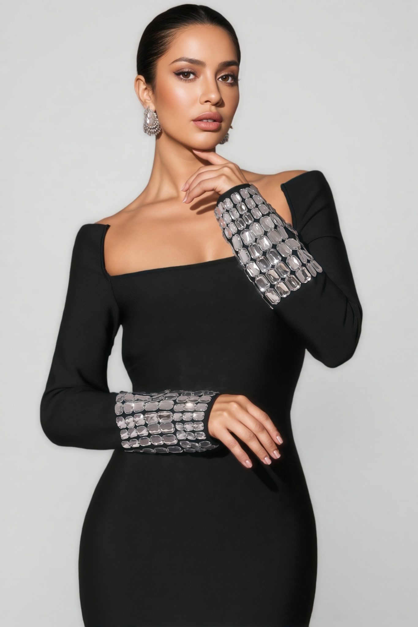 Log Square Diamond Square Neck Maxi Dress