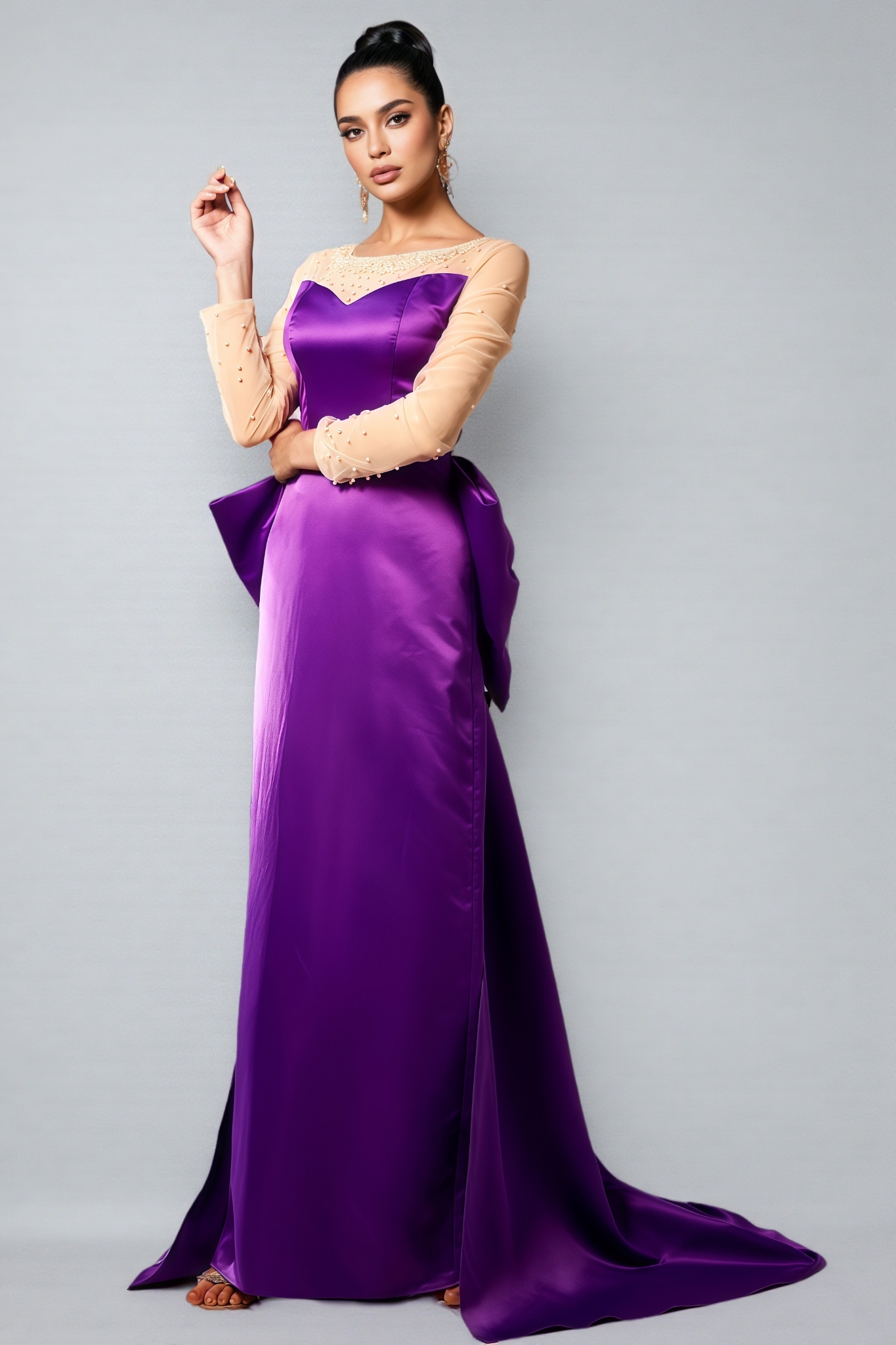 Nia Beaded Big Bow Maxi Dress