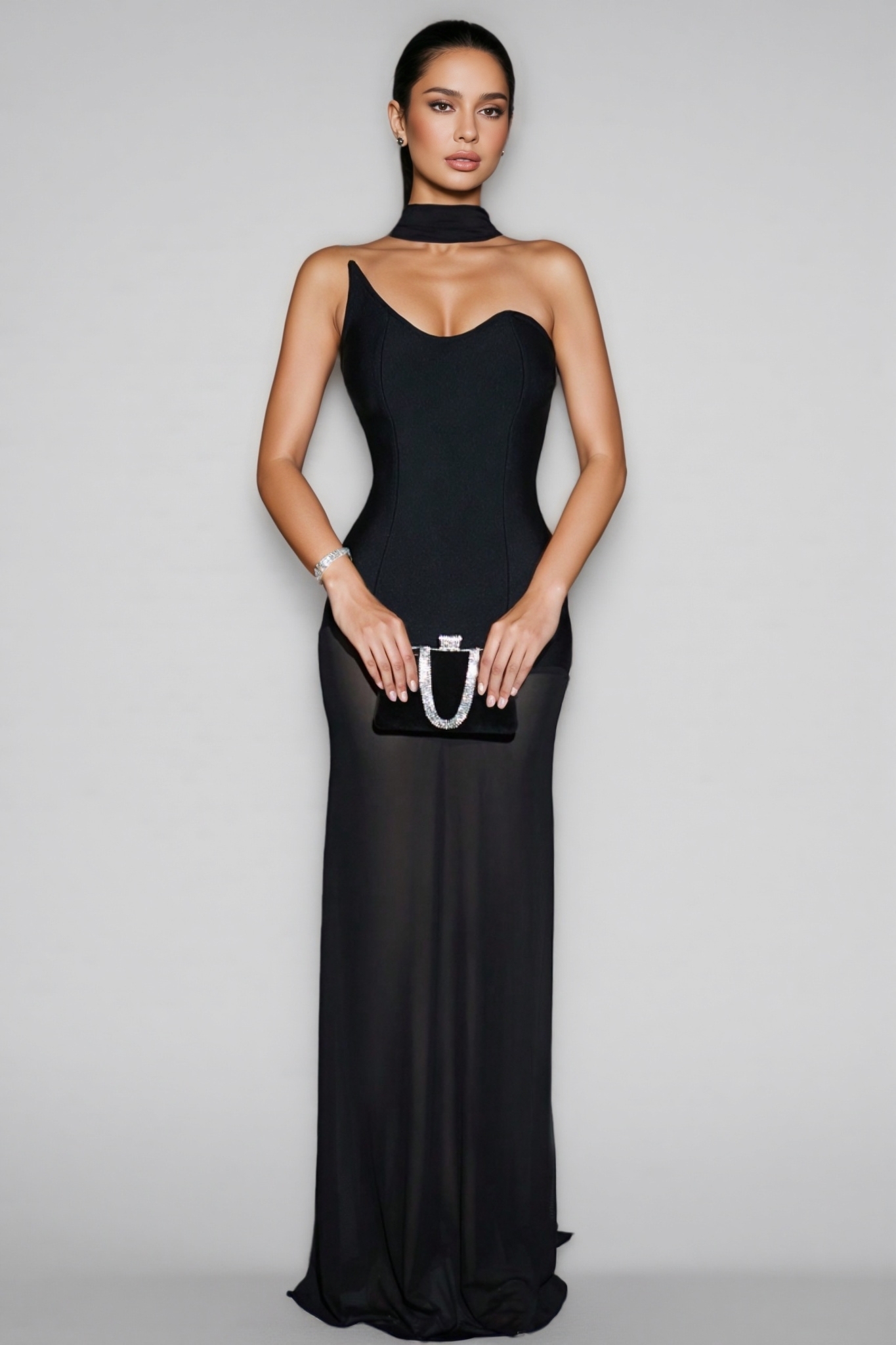 Urselk Black Mesh Bandage Maxi Dress