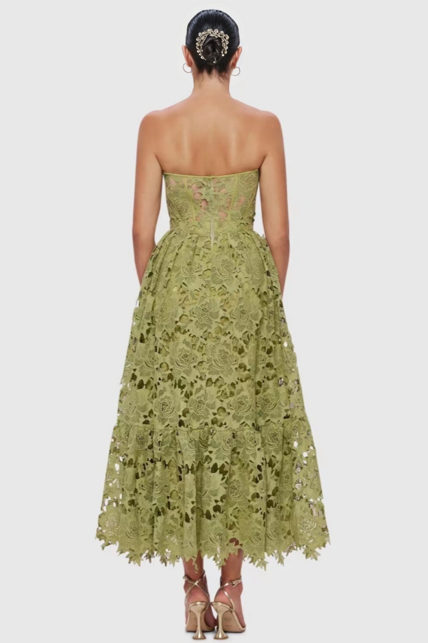 Nashira Green Embroidered Cutout Maxi Dress