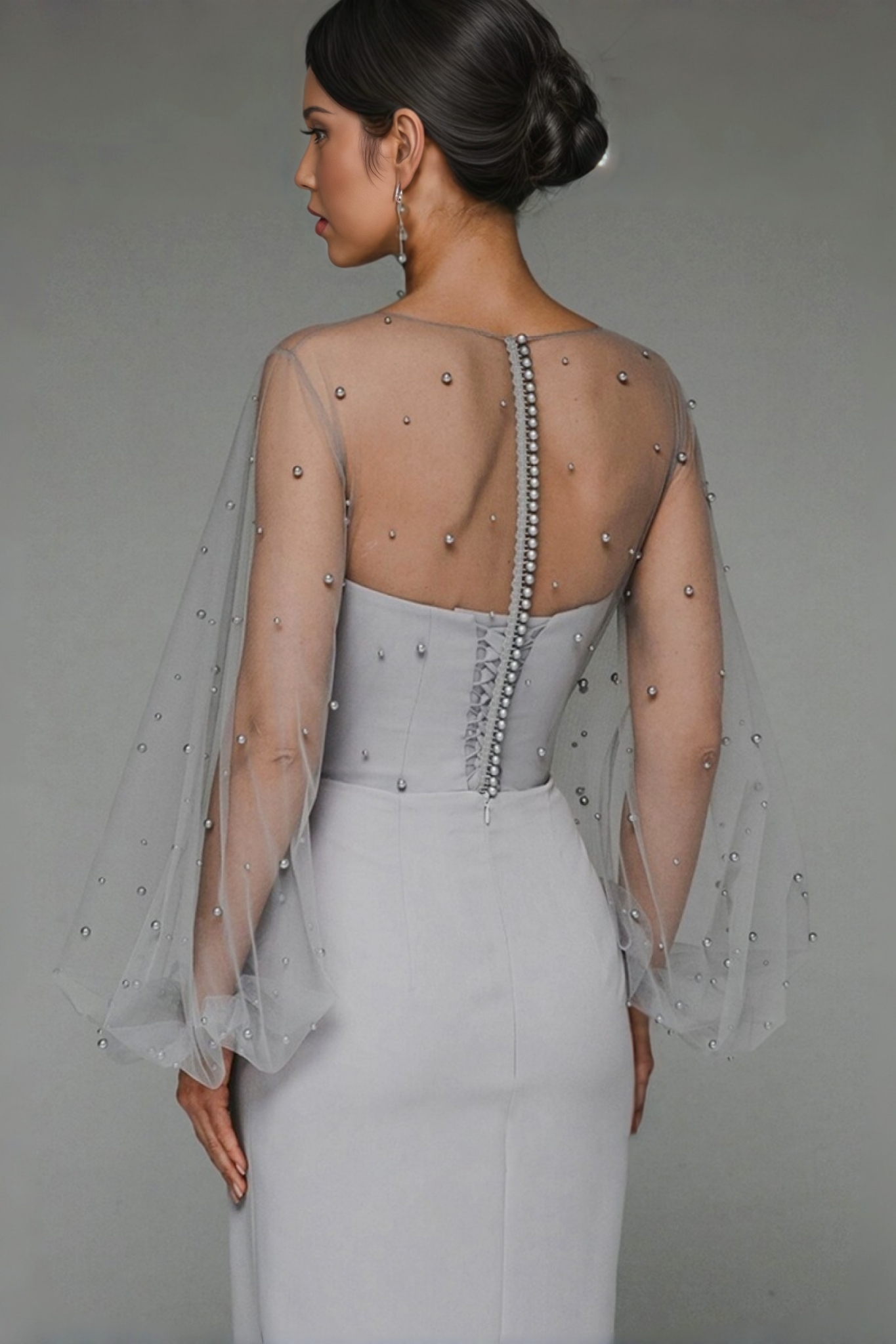 Alena Sheath Pearl Maxi Dress-Grey