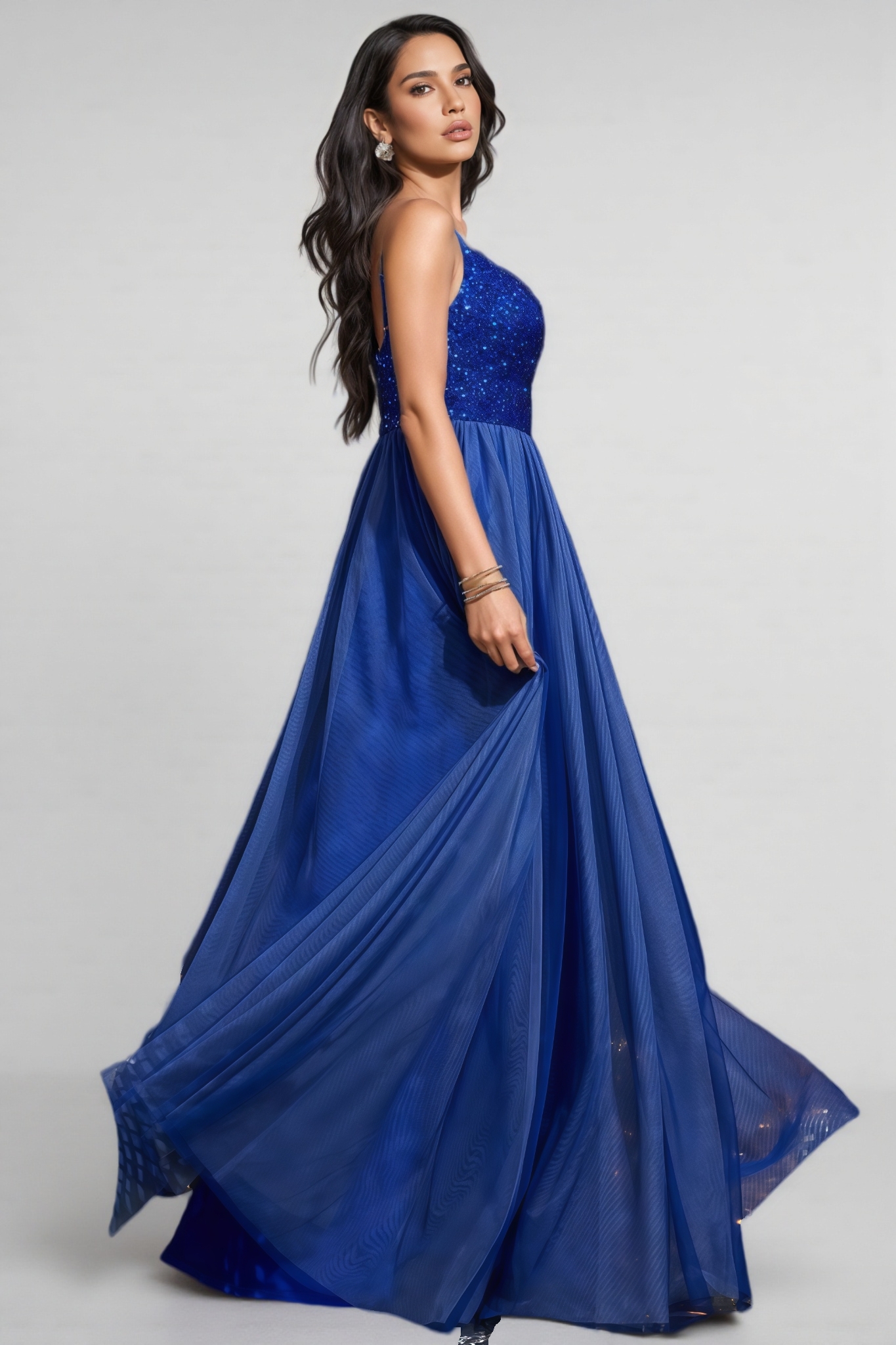 Esricf Blue Strapless Sequin Maxi Dress