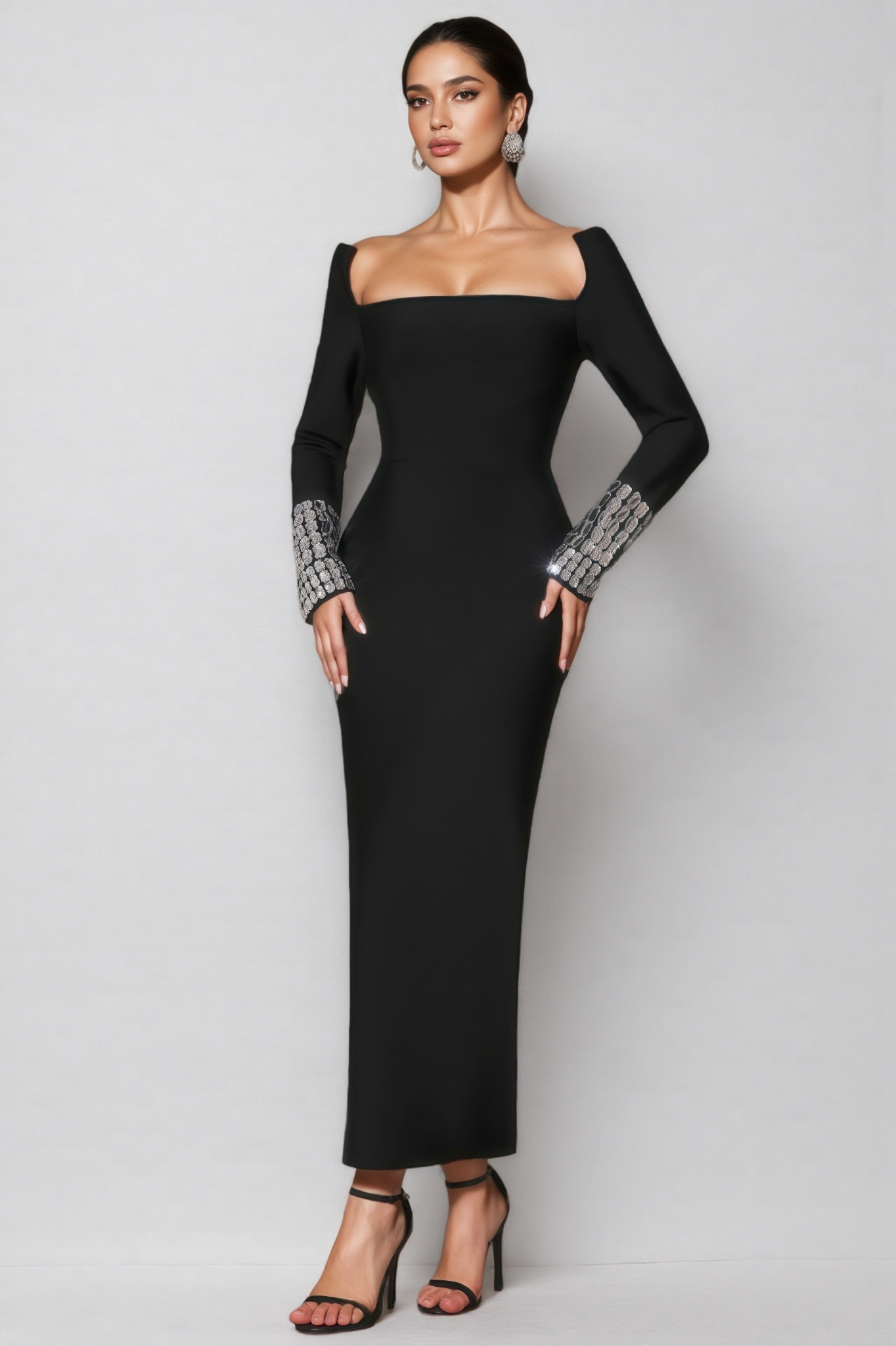 Log Square Diamond Square Neck Maxi Dress