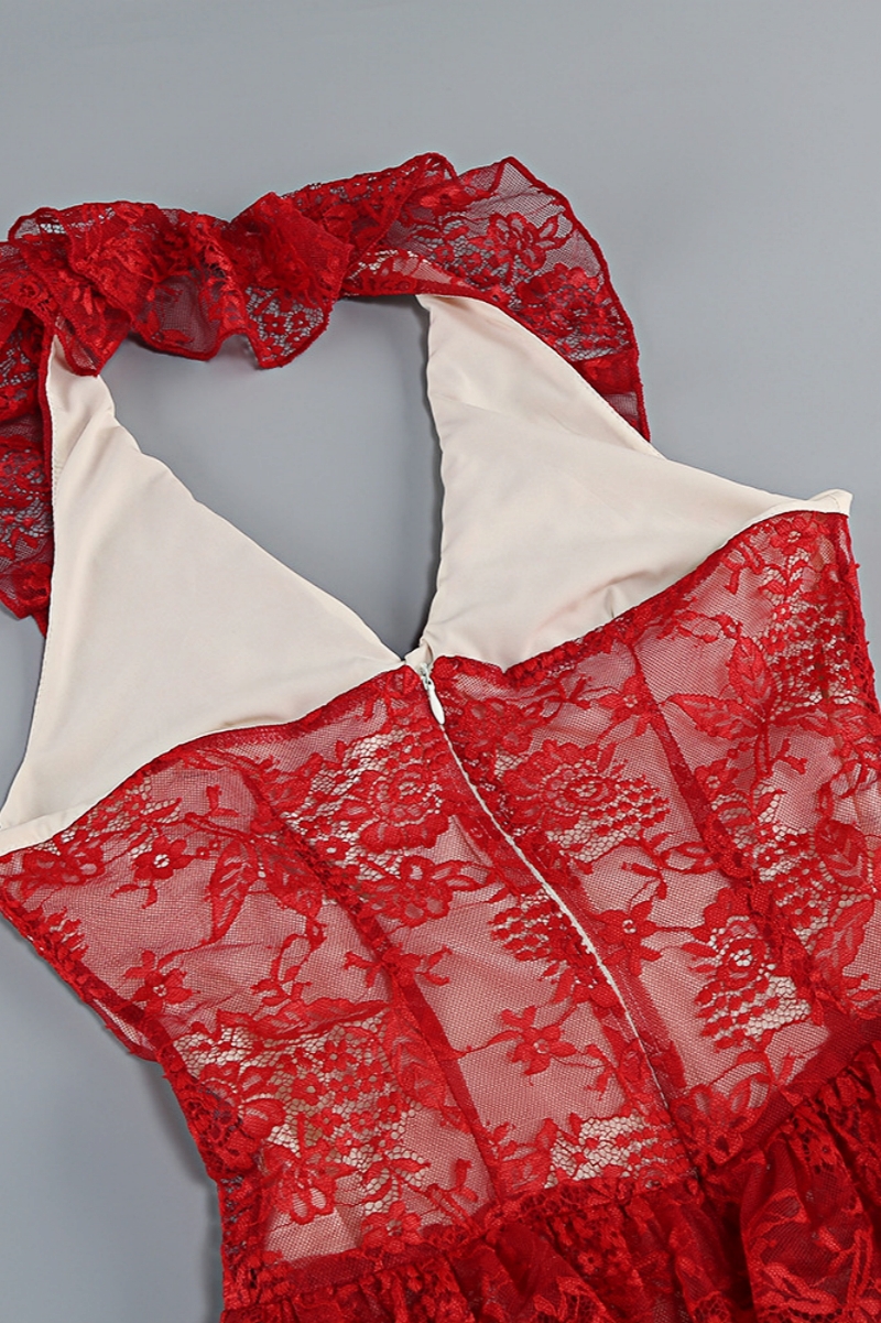 Gracd Backless Lace Ruffled Midi Dress