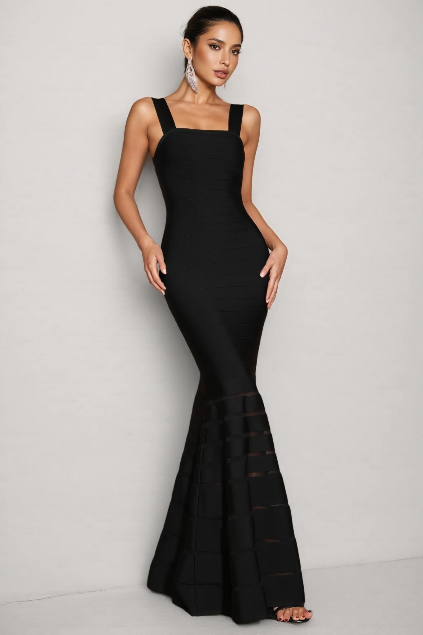 Quillx Black Strapless Fishtail Maxi Dress