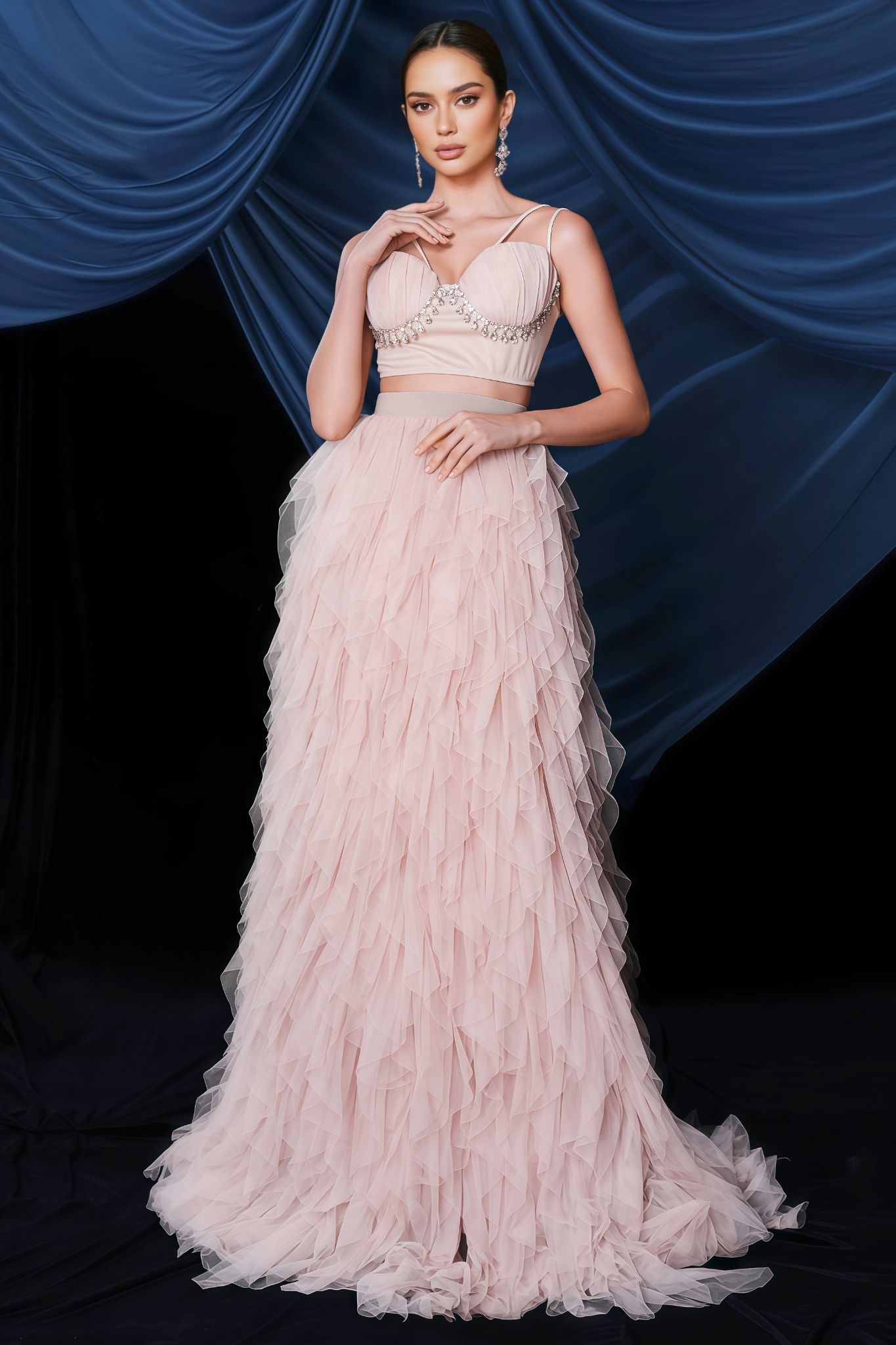 Kacy Halter Mesh Under Skirt Two Piece Set