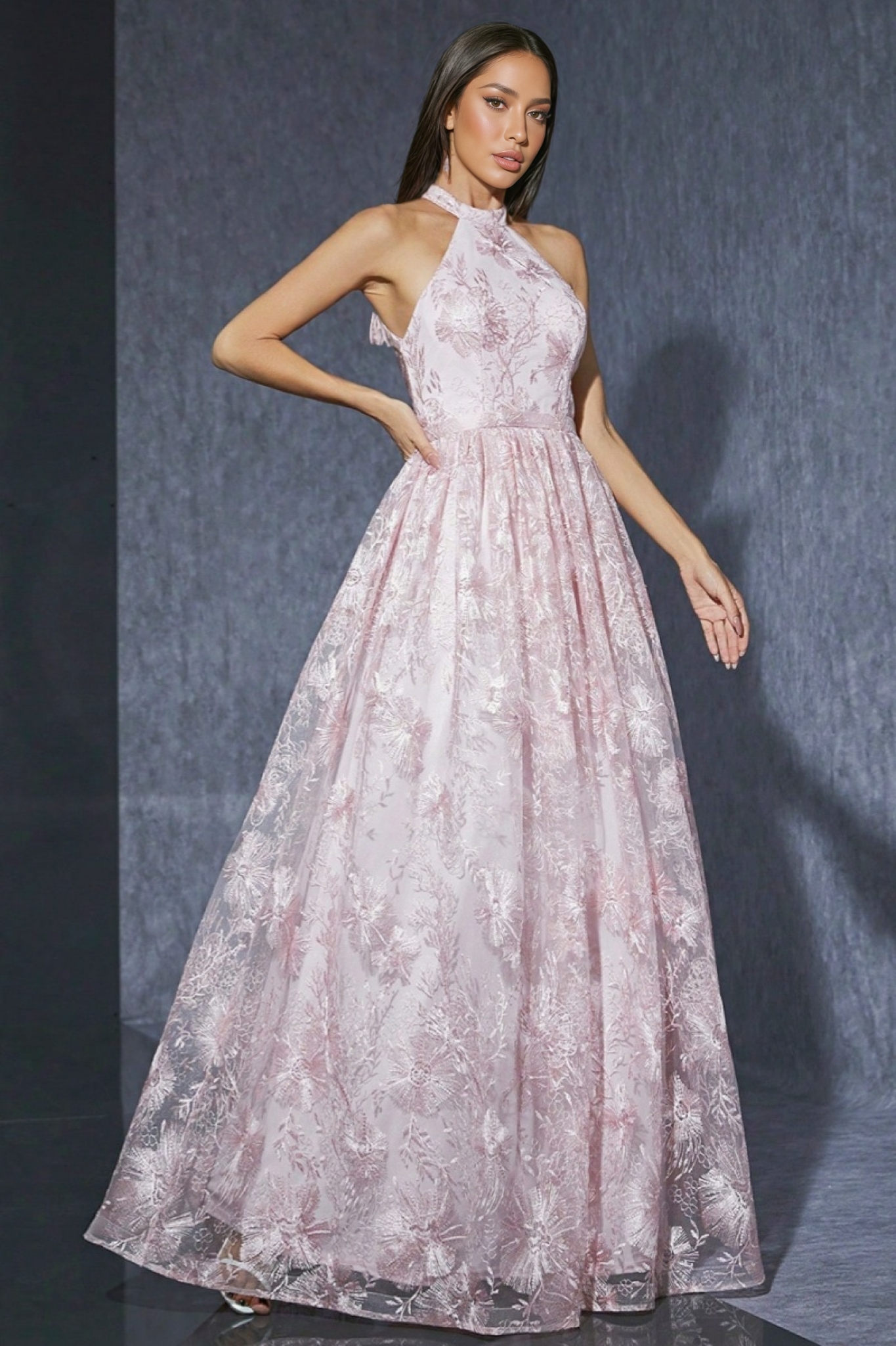 Bea Neckline Pink Mesh Maxi Dress