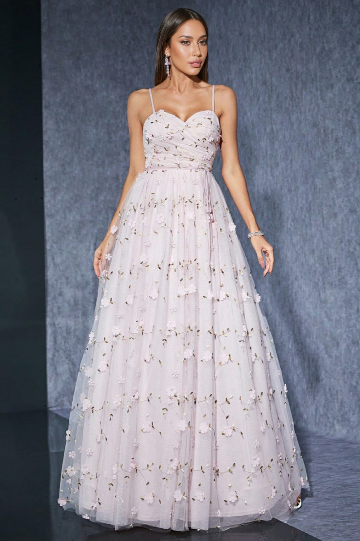 Maelys Embroidered Pink Halter Maxi Dress