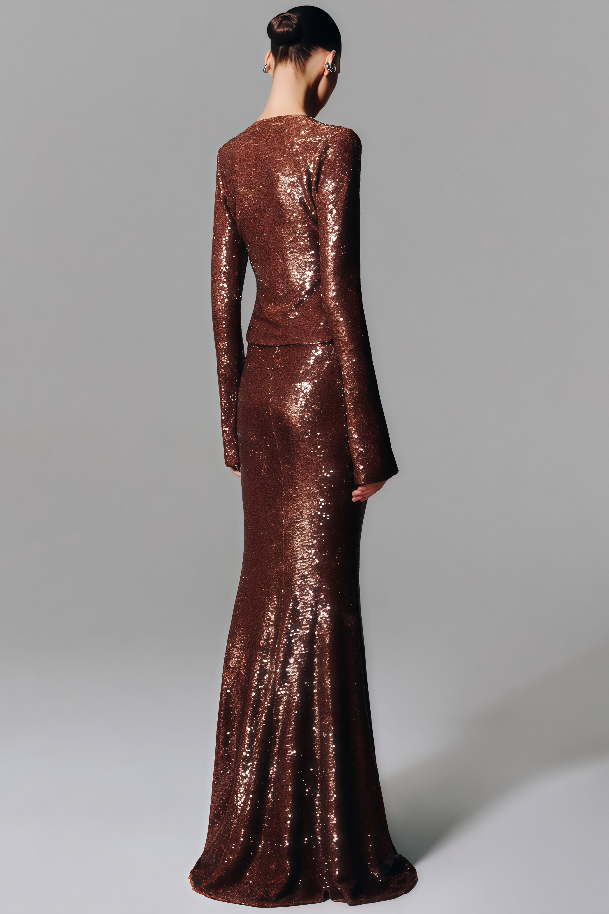 Matede Brown Sequin Fishtail Maxi Dress Set