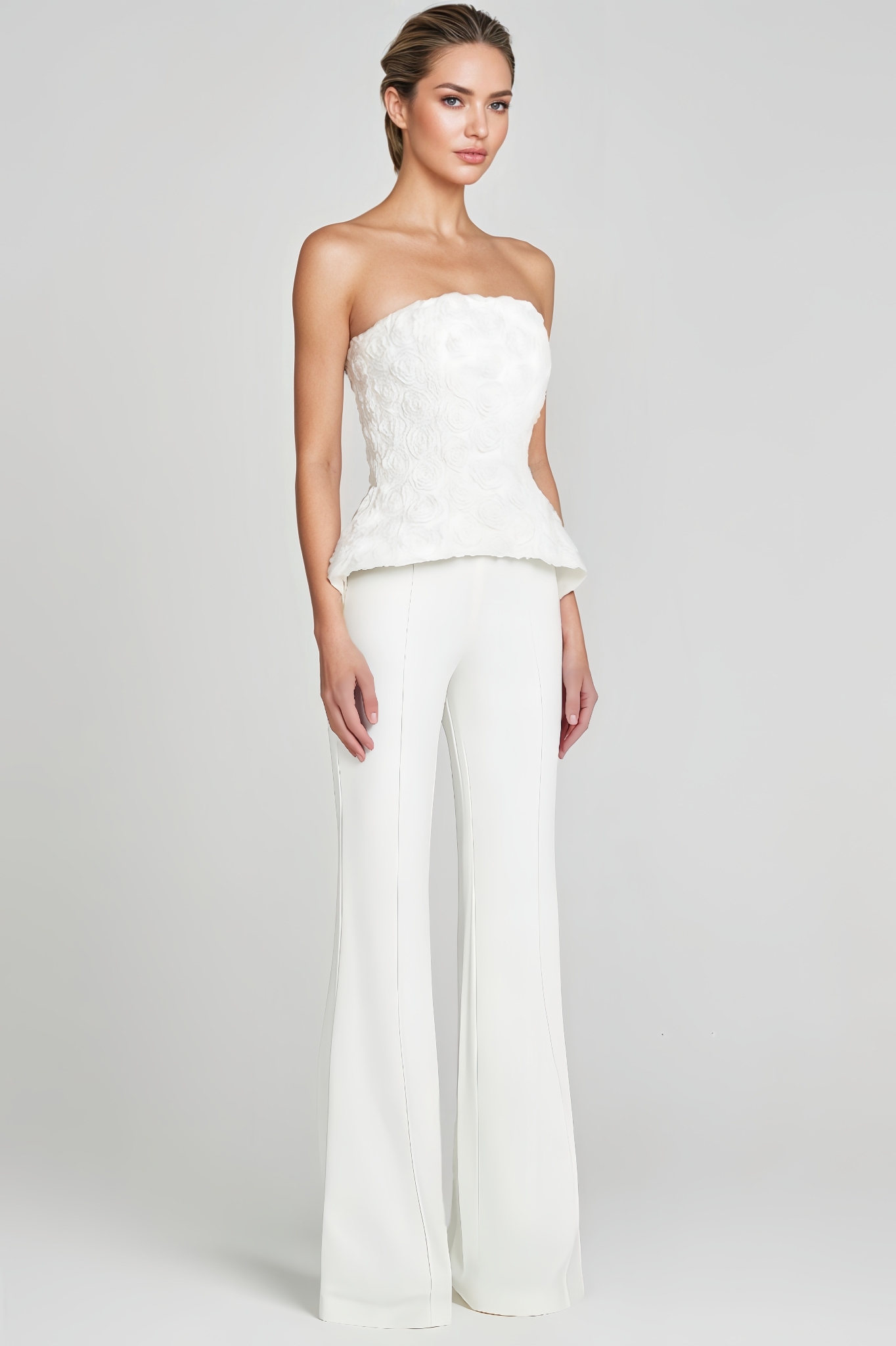 Lorrlk White Strapless Top And Pants Set