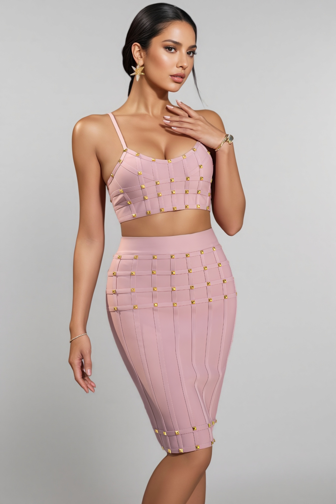 Bettas Studded Halter Mini Dress Two Piece Set