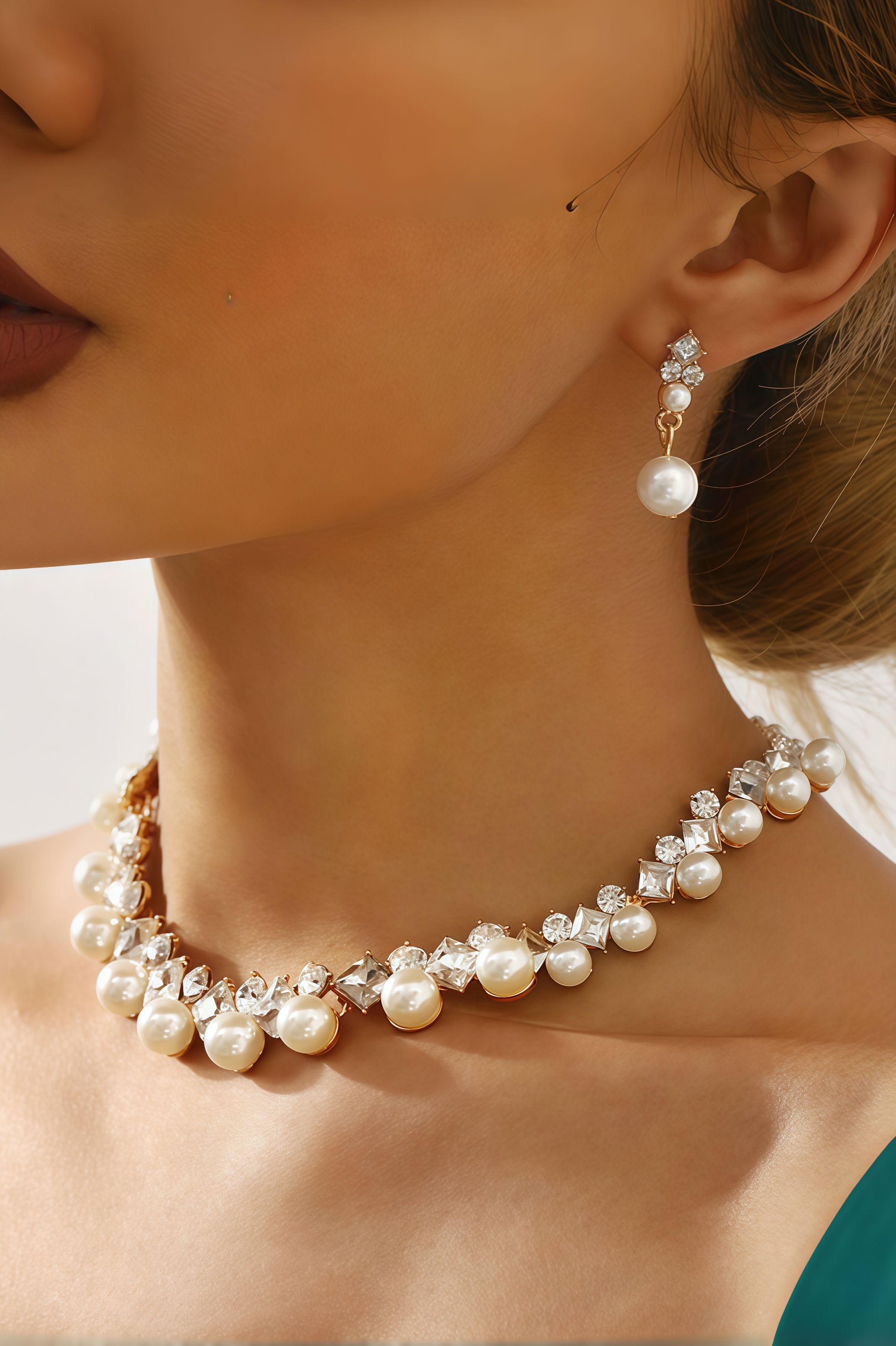 Warrick Pearl Alloy Necklace Earrings Set