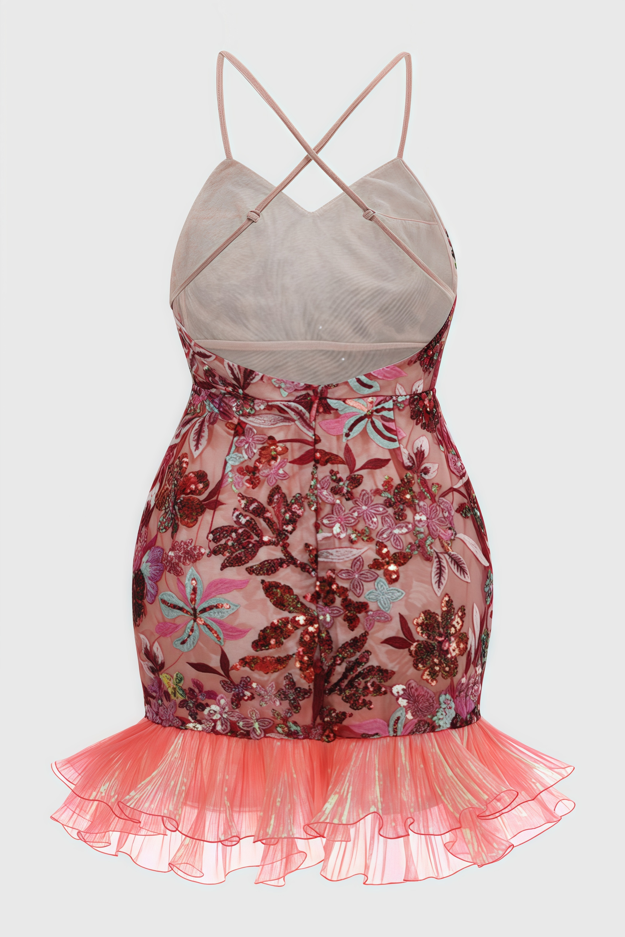 Tovitk Pink Strapless Mesh Sequin Mini Dress