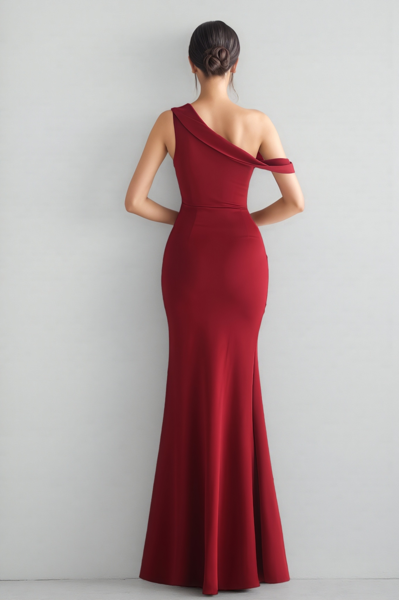 Umeko Burgundy One-Shoulder Pleated Maxi Dress