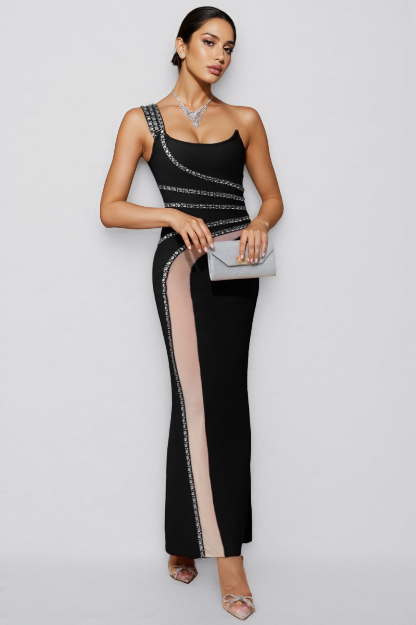 Pryn Studded Mesh Bandage Maxi Dress