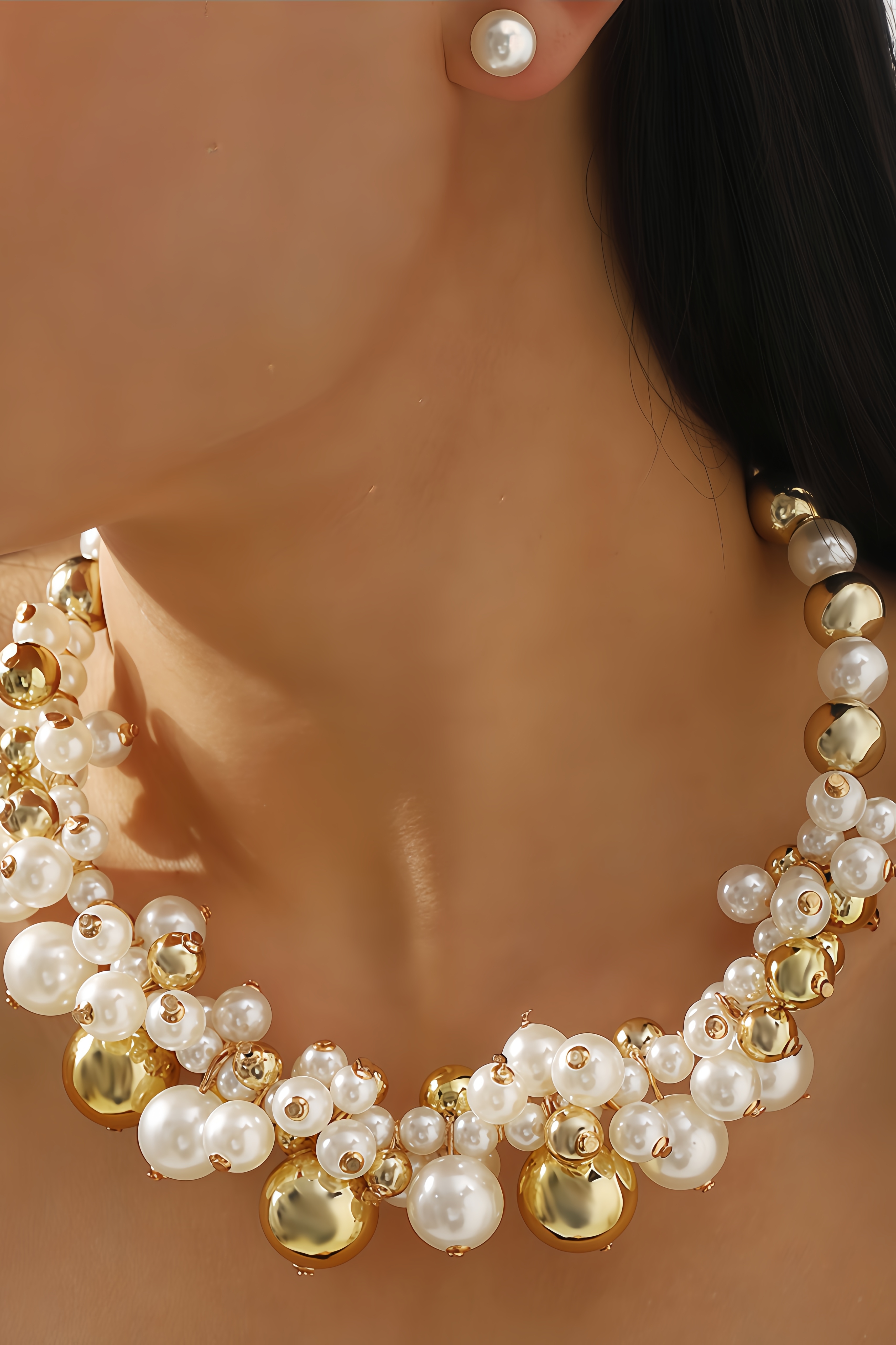 Niles Imitation Pearl Stud Earring and Necklace Set