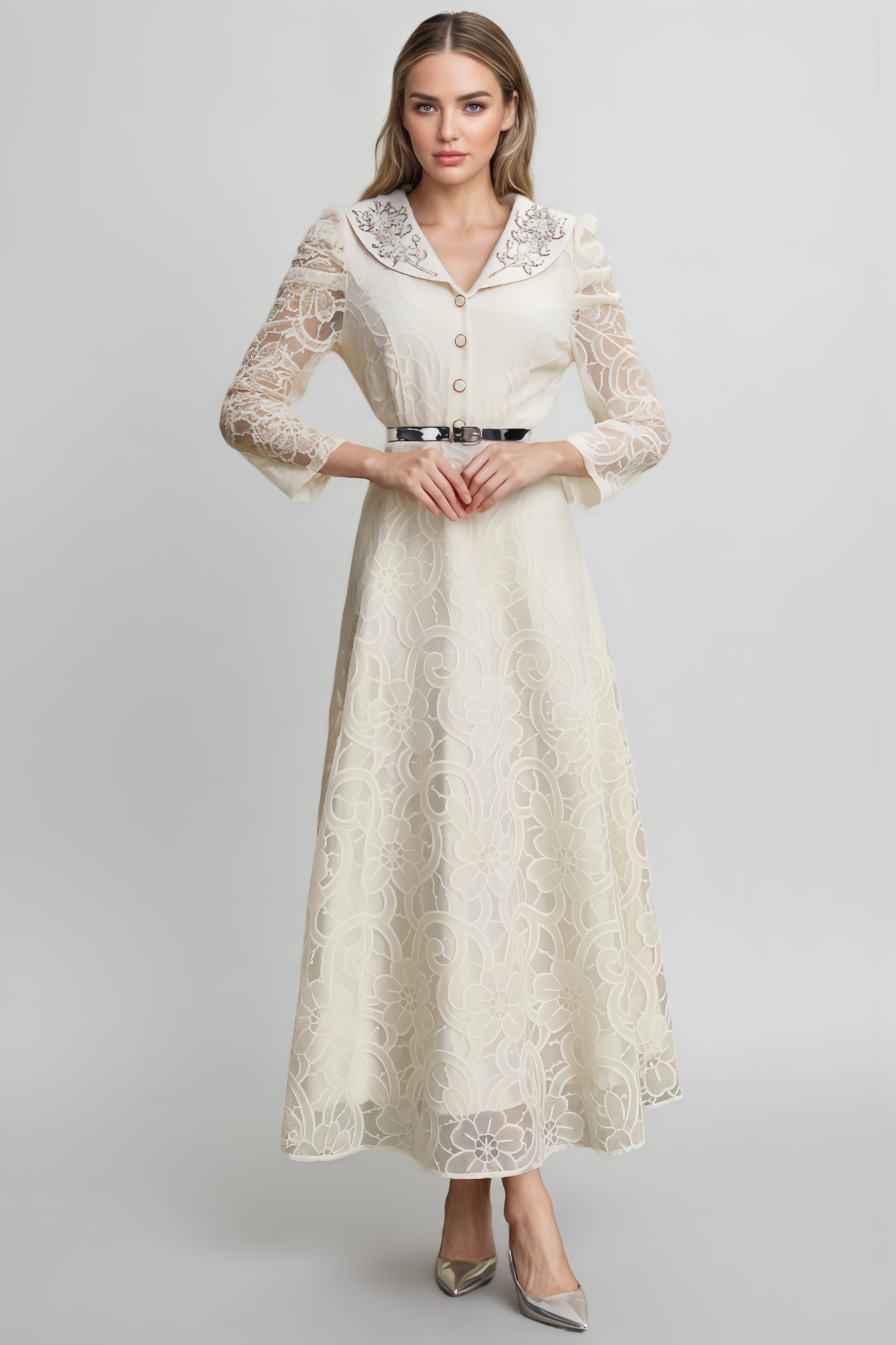 Azurt Diamond-Encrusted Lace Maxi Dress