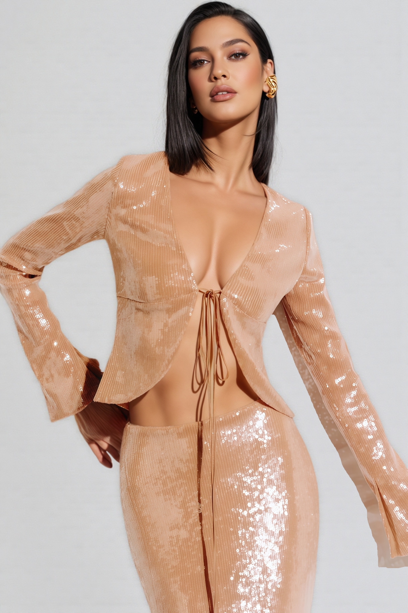 Jacksda Sequined Fishtail Maxi Dress Set