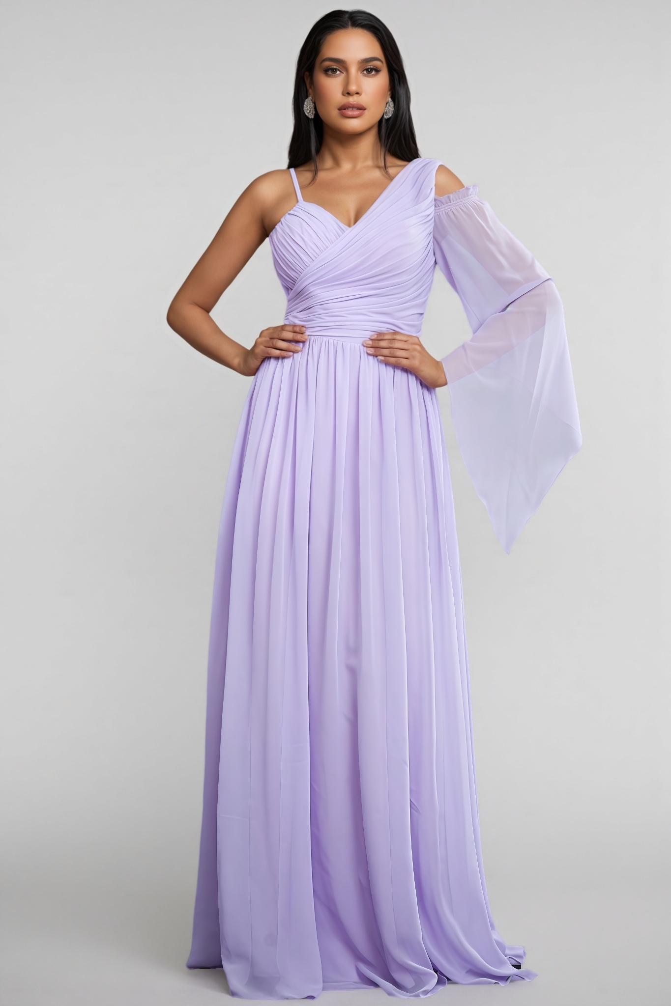 Baret Purple One-Sleeve Strapless Maxi Dress