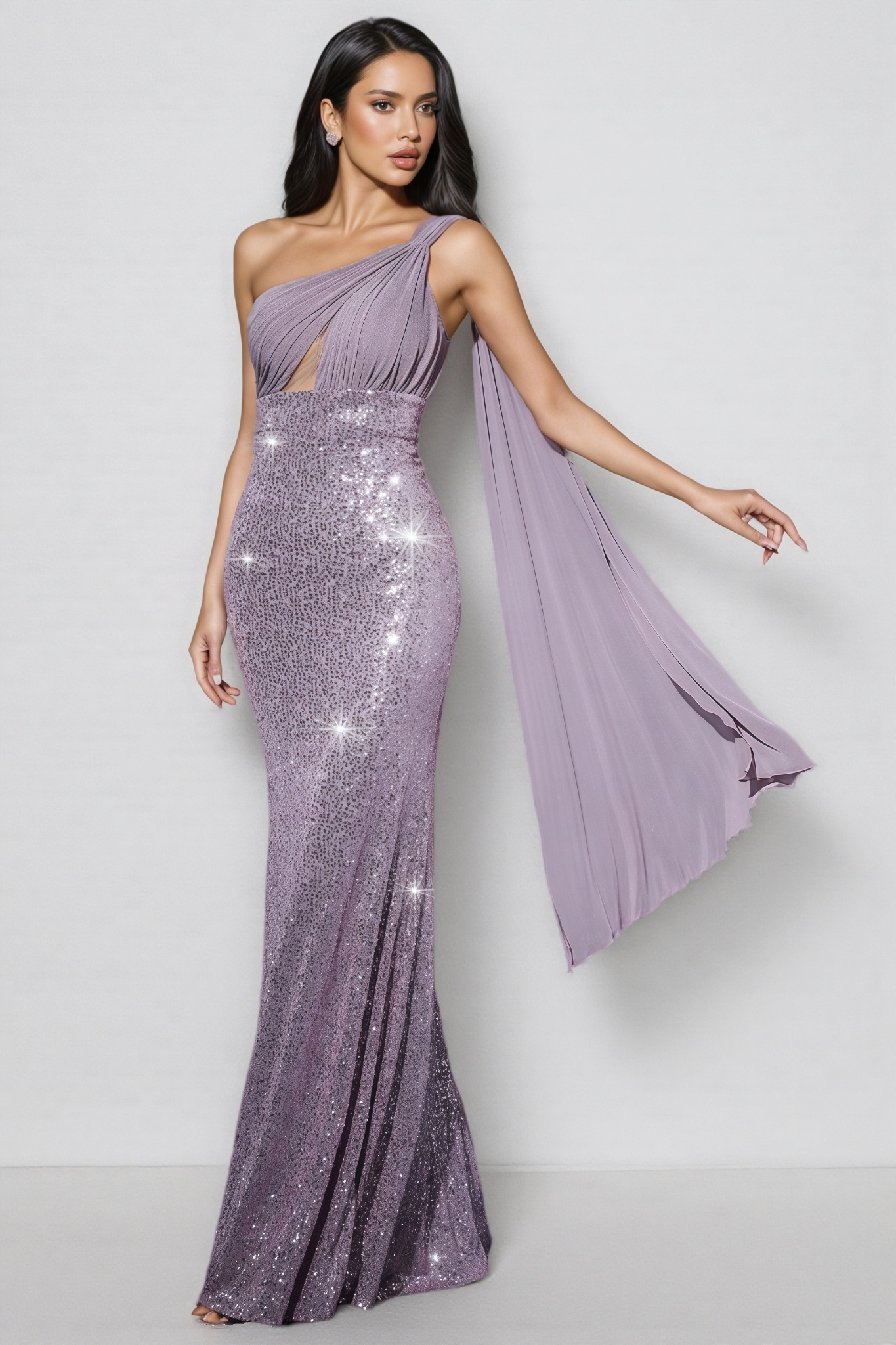 Simeon Purple Sequin Fishtail Maxi Dress