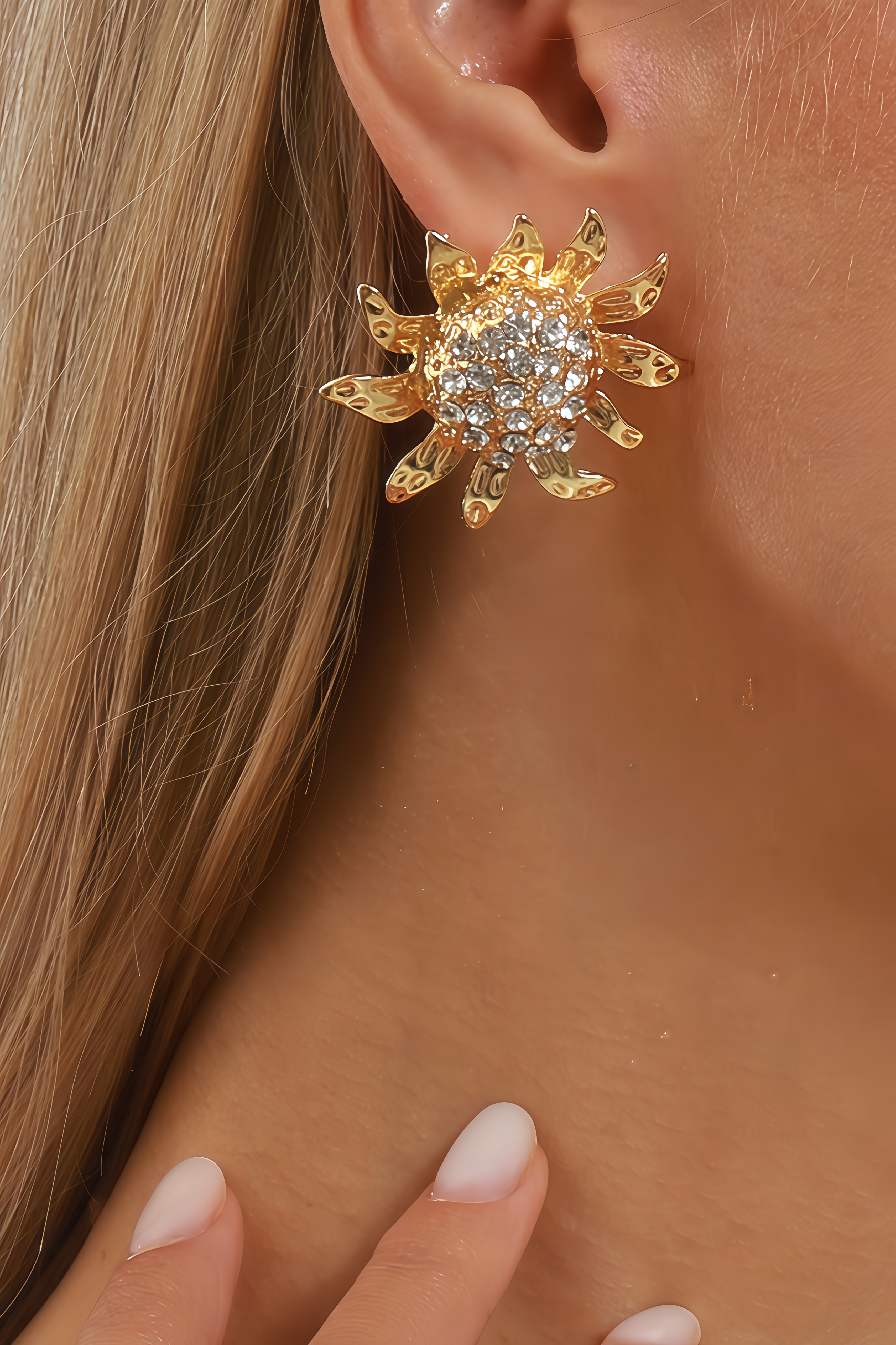 Bjorn Diamond-Studded Sunflower Earrings
