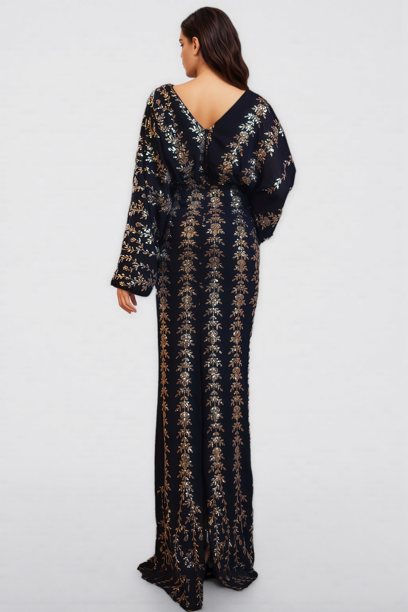 Mereke V-Neck Hip Wrap Sequin Maxi Dress